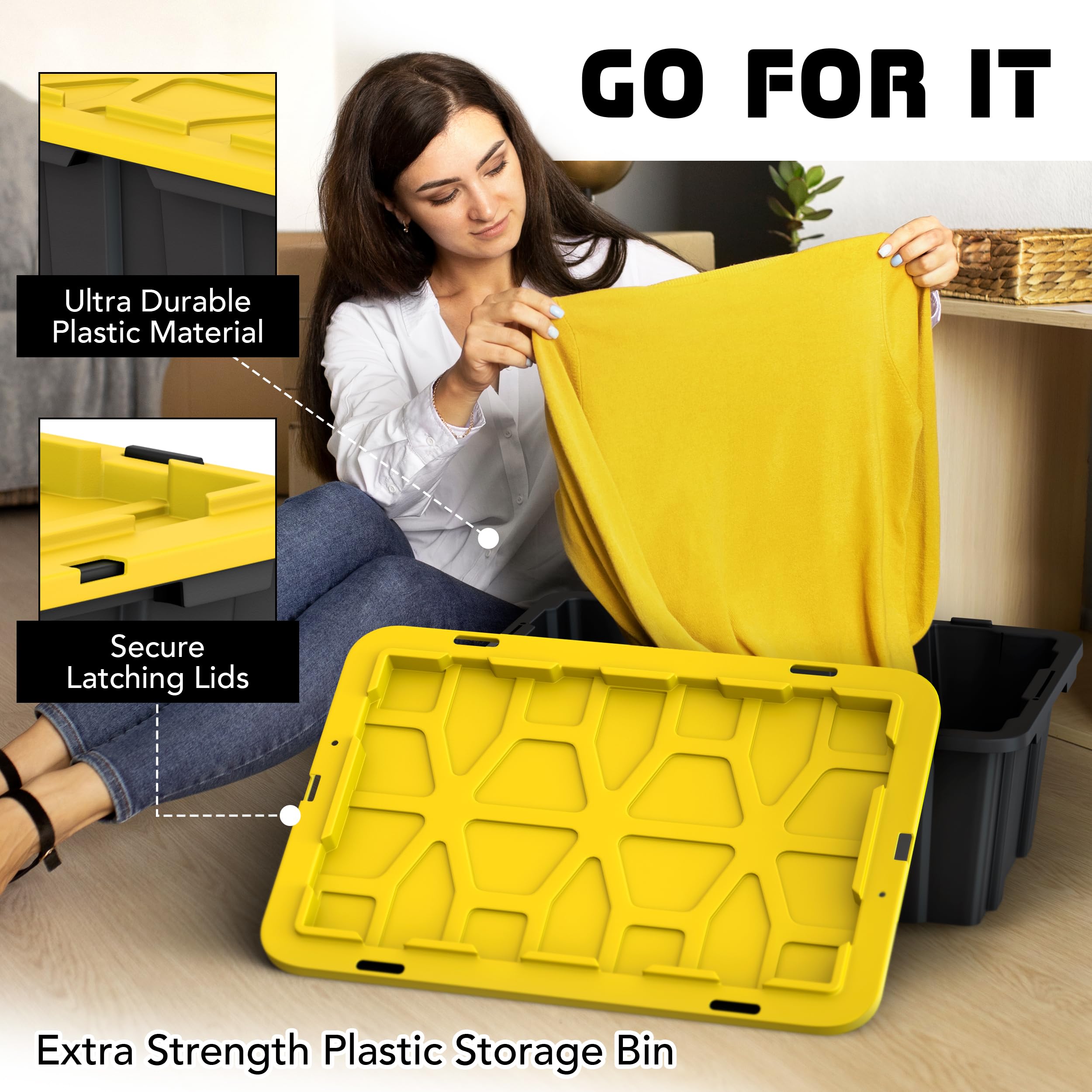 Lifetime Home (8 Pack 12 Gallon Plastic Storage Bin Tote Organizing Container With Ultra Durable Secure Latching Lids, Stackable
