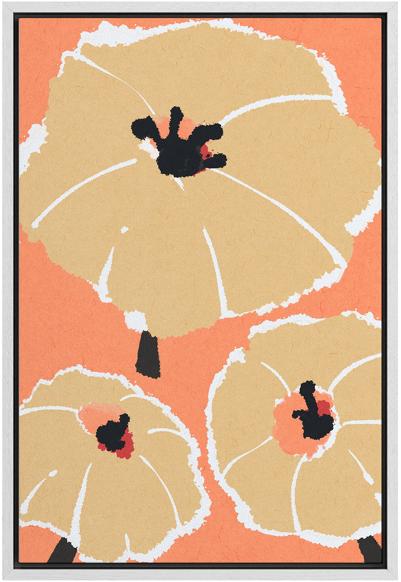 Signford Framed Canvas Print Wall Art Tan & Orange Flower Print Nature Wilderness Illustrations Modern Art Contemporary Colorful