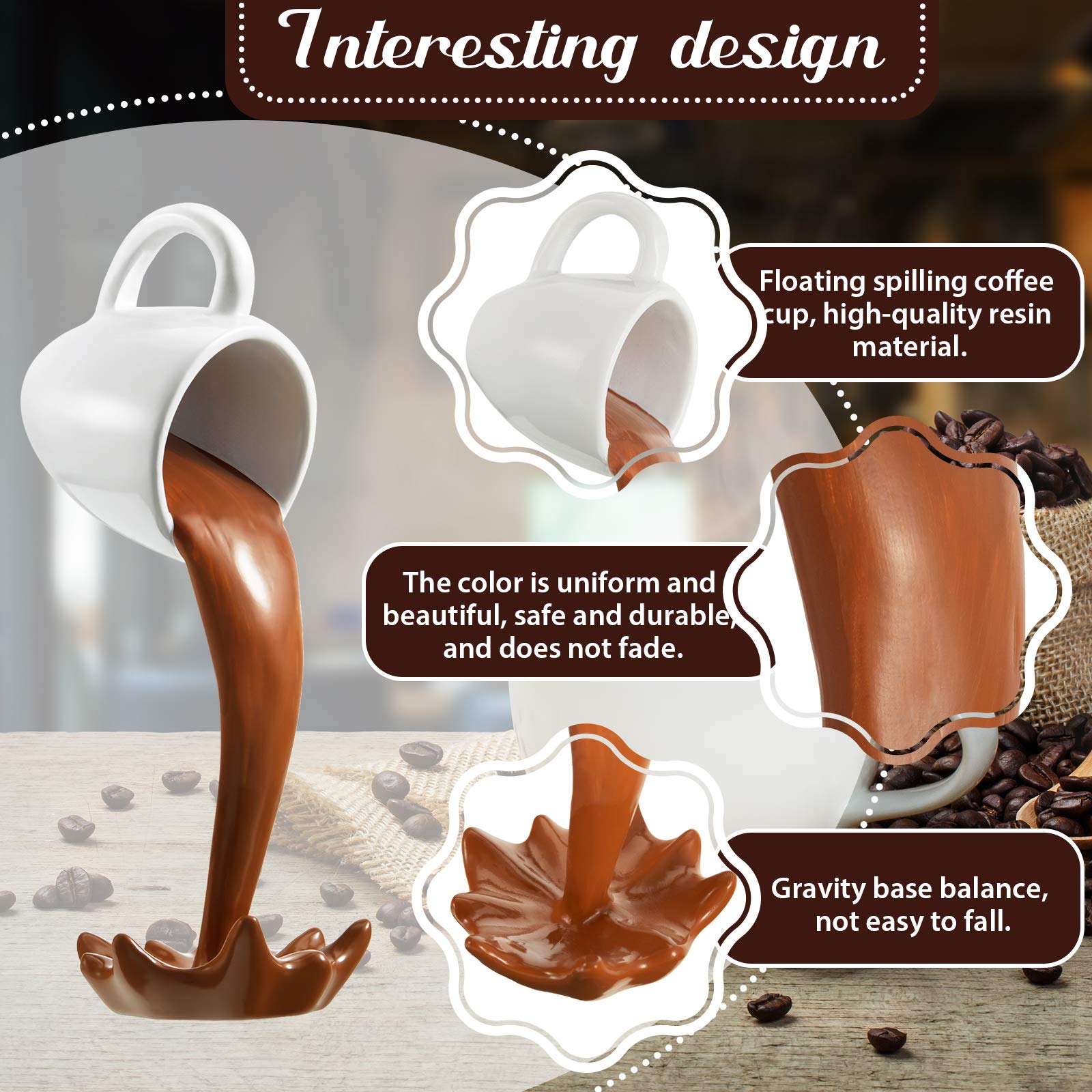 Jetec Floating Spilling Coffee Cup Magic Pouring Splash Cafe Novelty Funny Coffee Cup Sculpture Art Decoration For Home Decor Co