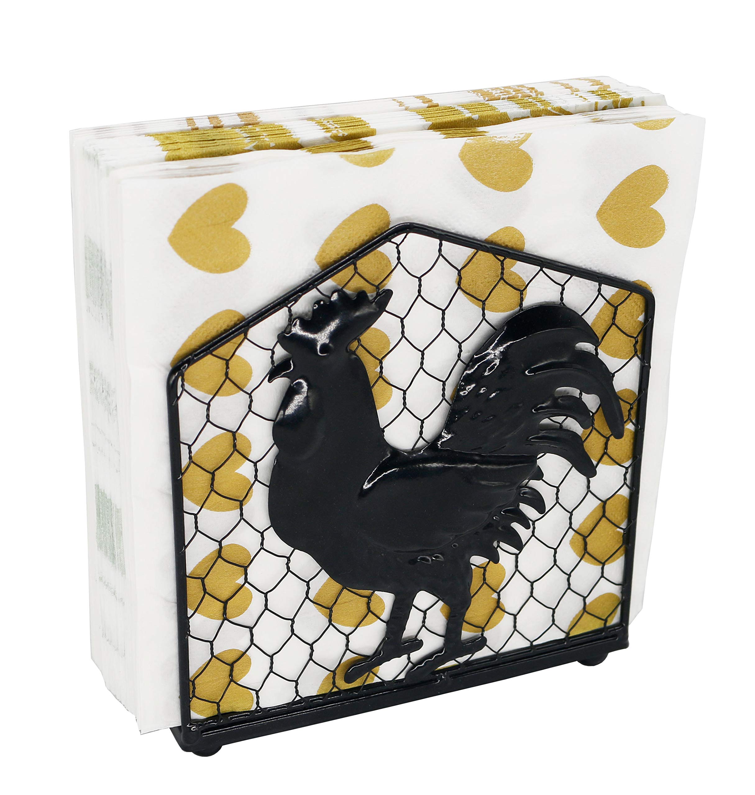 Metal Rooster Design Tabletop Napkin Holder/Freestanding Tissue Dispenser,Rustic White