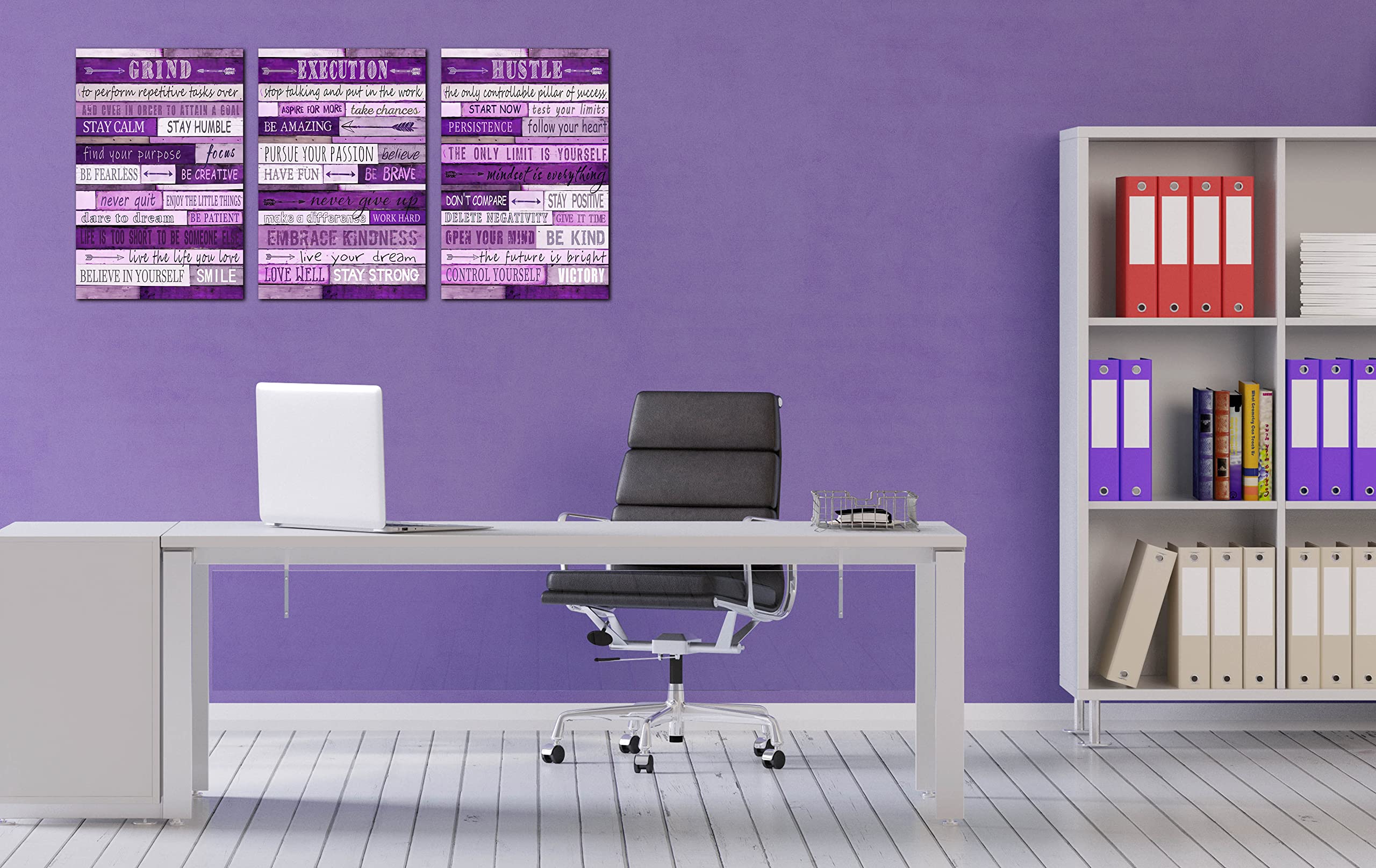 Purple Room Decor for Women - Motivational Inspirational Quotes Wall Art for Office - Large Canvas Wall Art Ready to Hang Size 16'' x 24'' x 3 Pieces