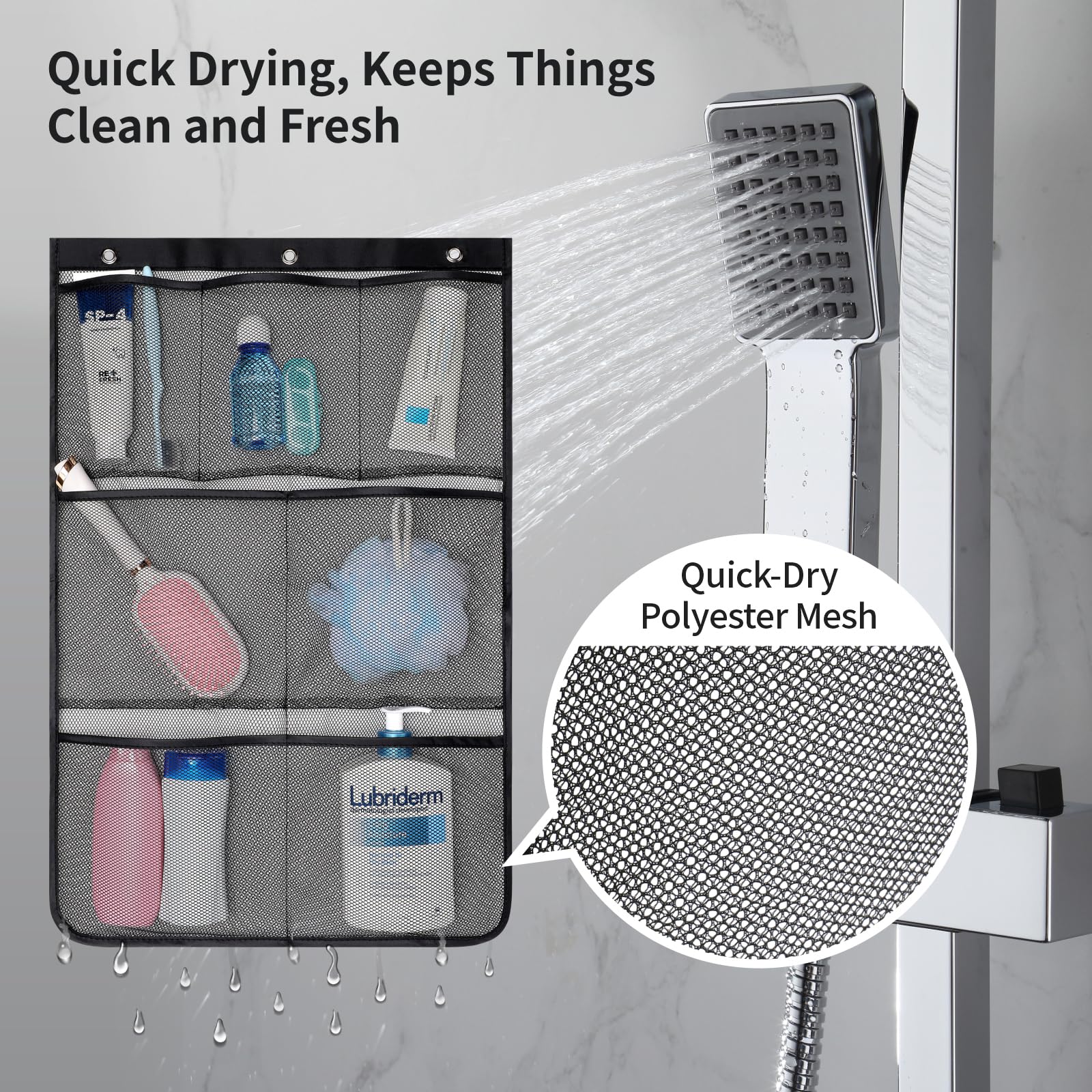 F-Color Shower Organizer For Cruise Ship Essentials - Quick Dry Mesh Shower Caddy Hanging, 7 Pockets Bathroom Organizer Bag Tote