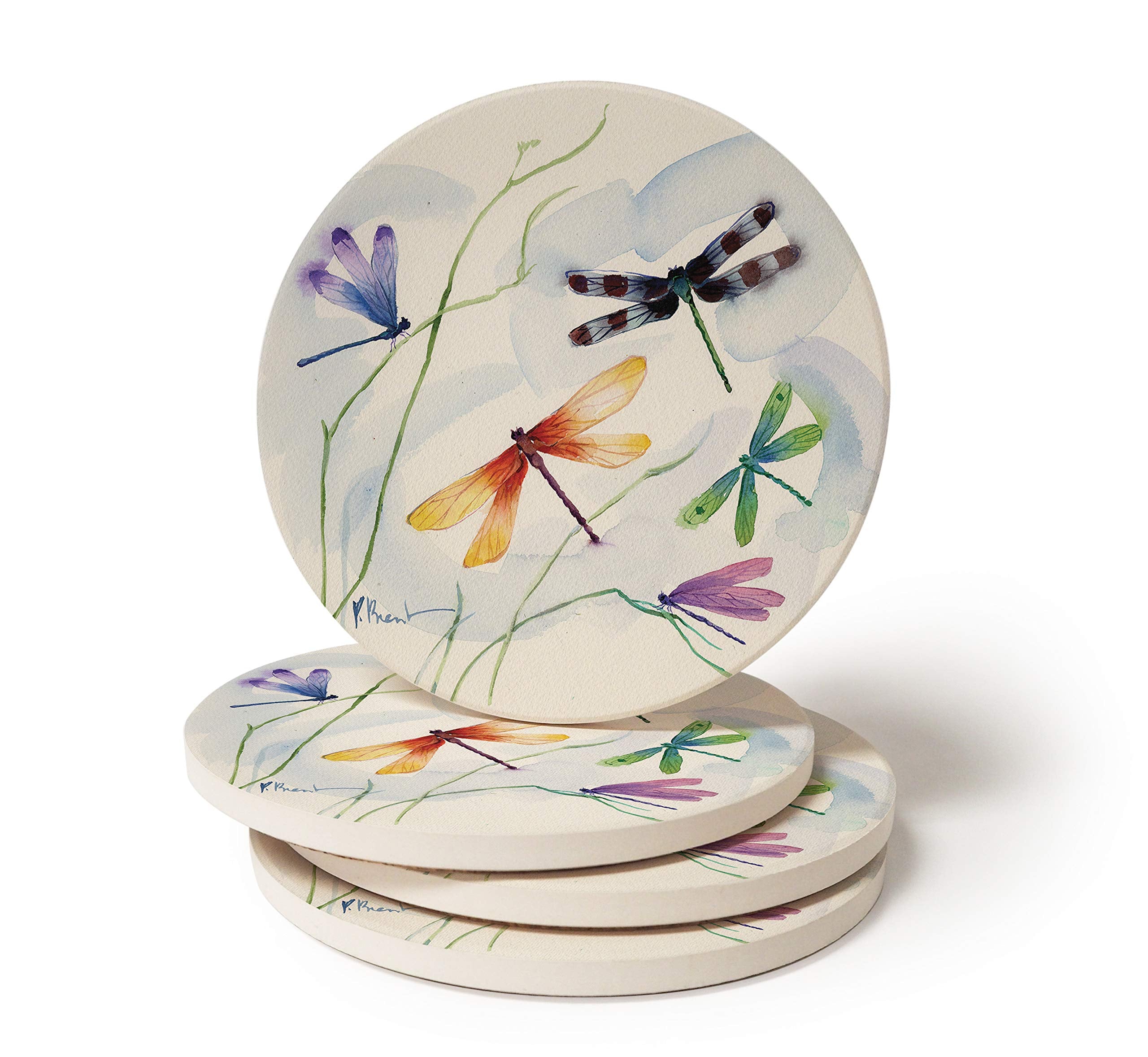 Coasterstone Absorbent Coasters, 4-1/4-Inch, Dragonfly By Brent Paul, Set Of 4