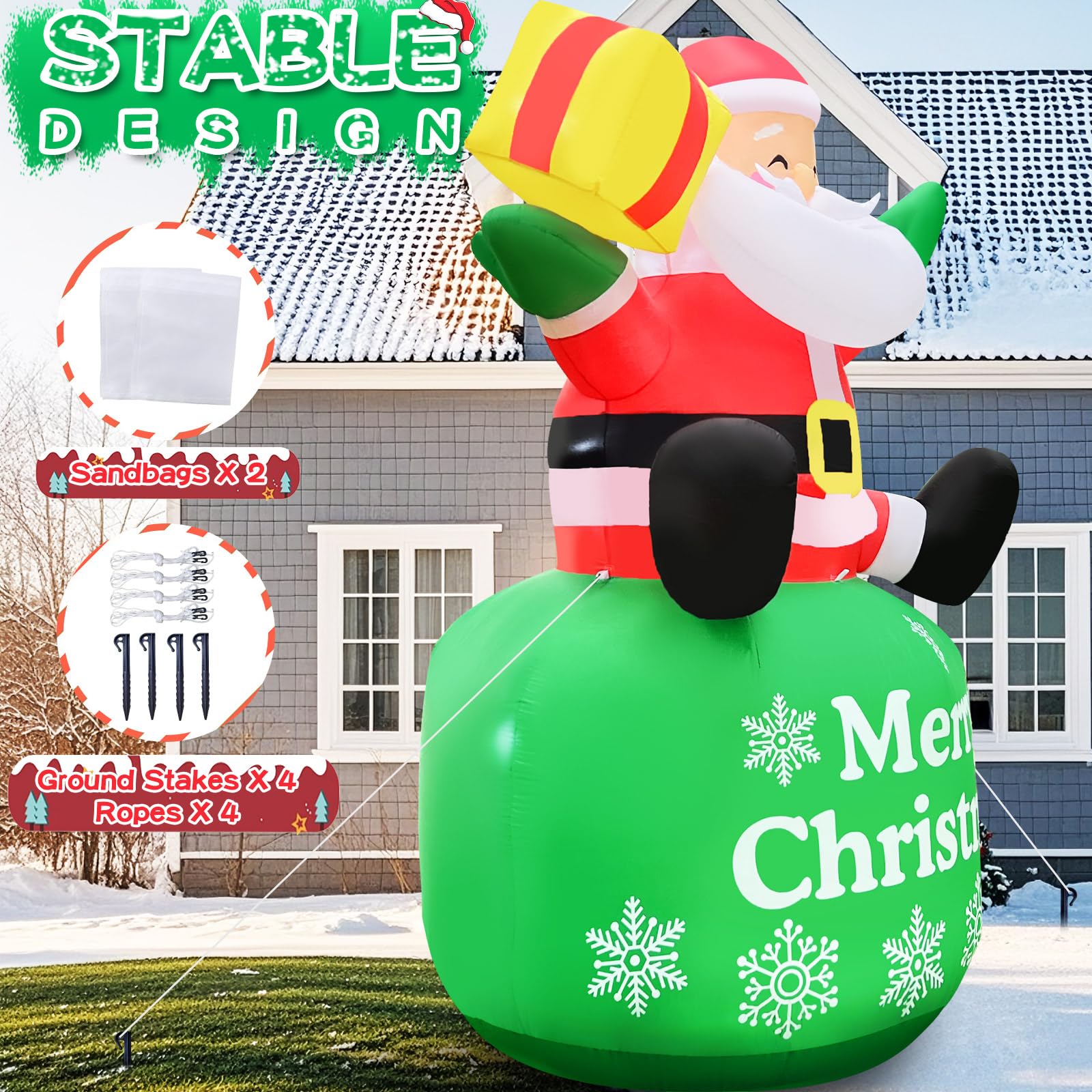 GIGLIM 8FT Inflatable Santa Claus Outdoor Decoration with 5 LEDs, Green & Red, Model CQ-SDLR-US-F, Includes Storage Bag