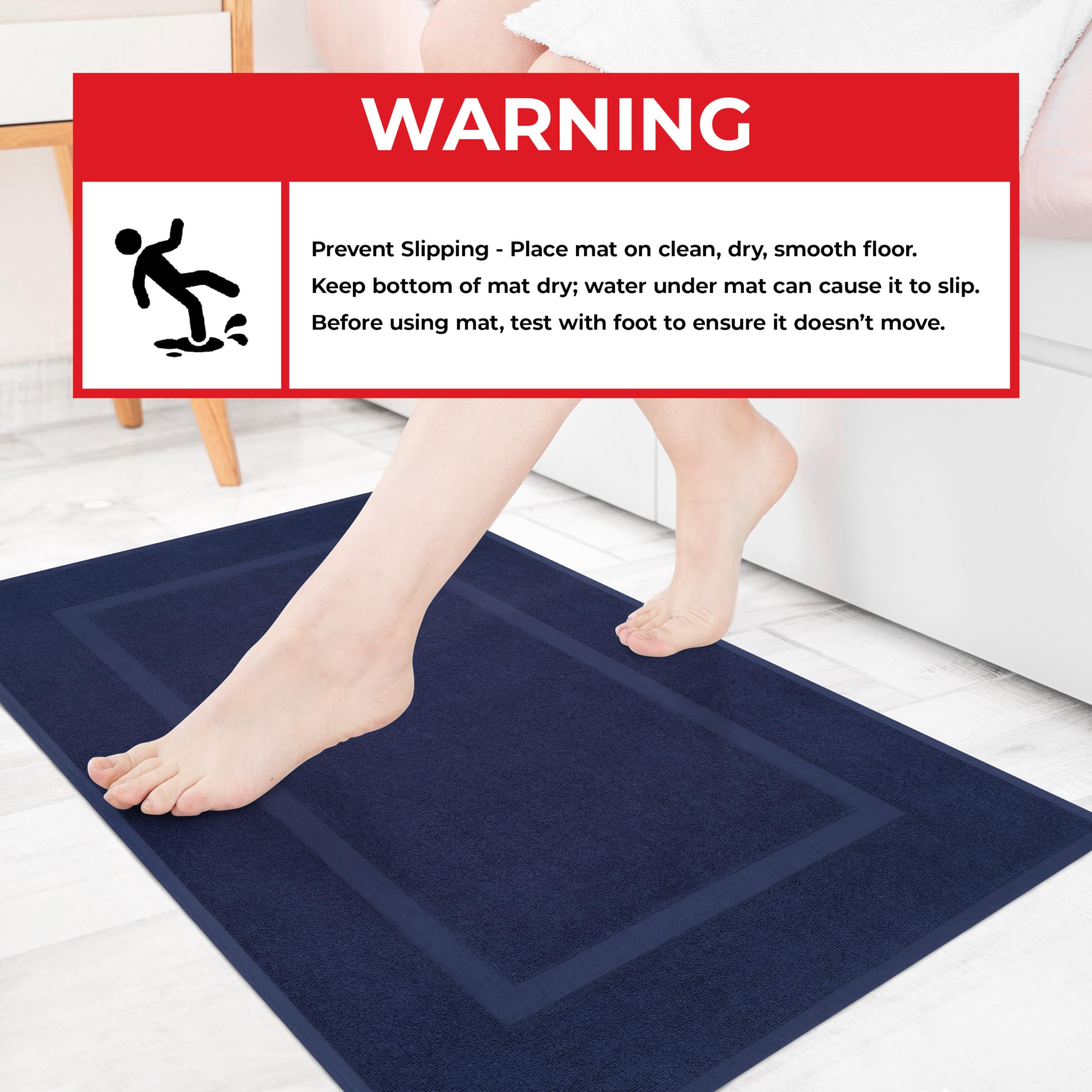 Cotton Paradise 100% Cotton Bath Mats for Bathroom  2 Packed  34 in by 20 in Bath Mat Rugs for Bathroom  Soft Absorbent Machine Washable  Navy Blue Towel Bath Mat