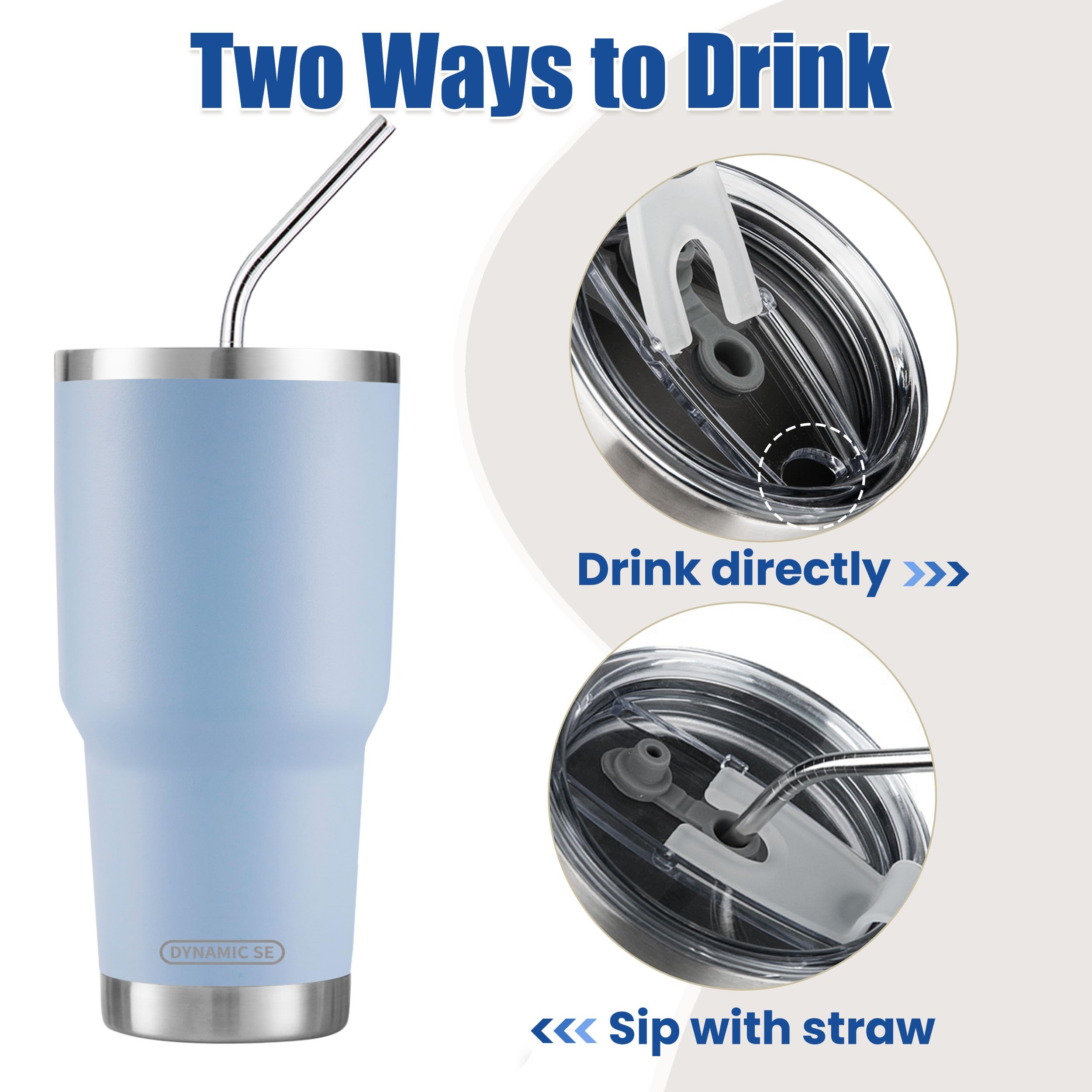 Ds 30Oz Blue Tumbler Stainless Steel Double Wall Vacuum Insulated Mug With Straw And Lid, Cleaning Brush For Cold And Hot Bevera