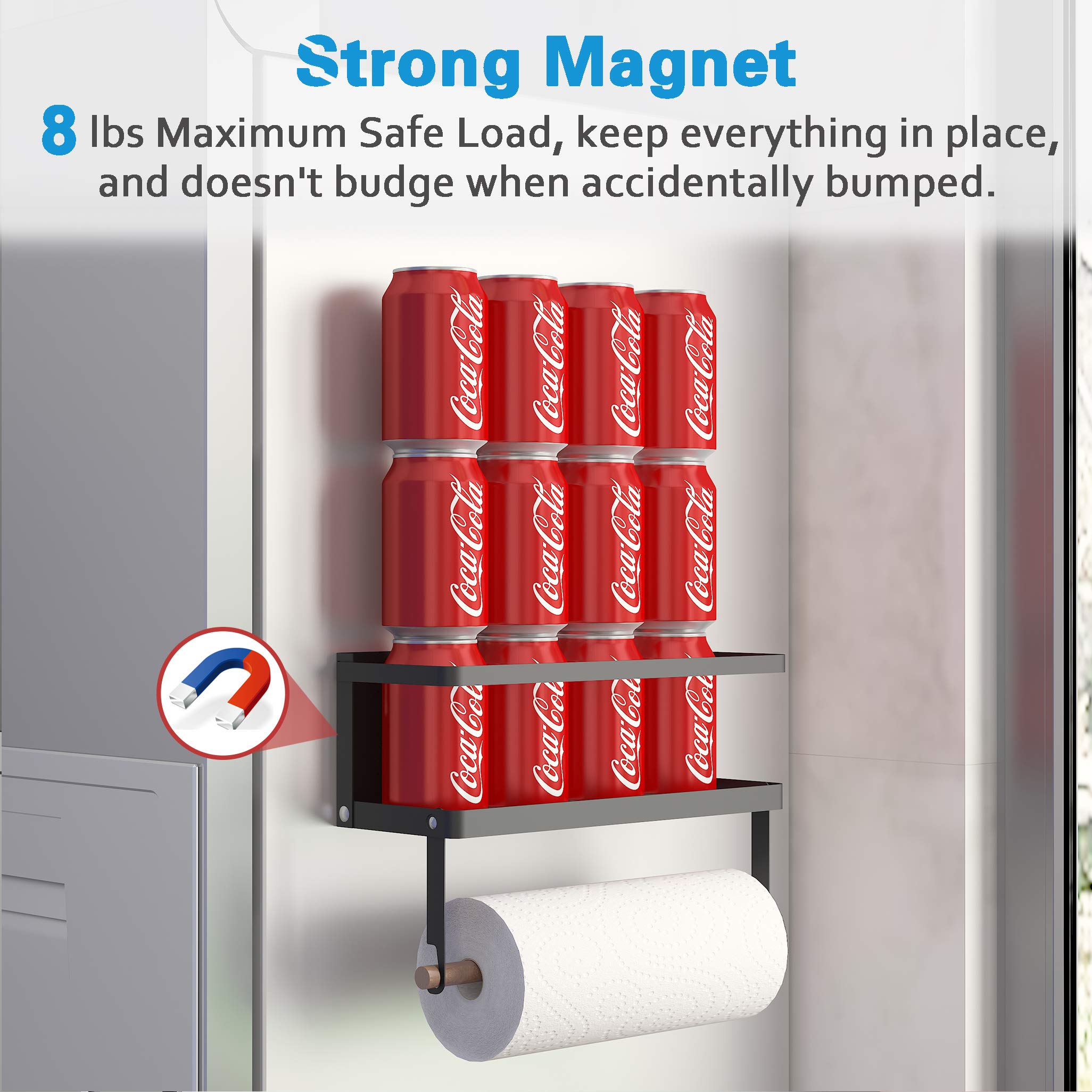 Magnetic Spice Rack, Thipoten 2-In-1 Foldable Strong Magnetic Shelf With Paper Towel Holder, Perfect Space Saver For Small Kitch
