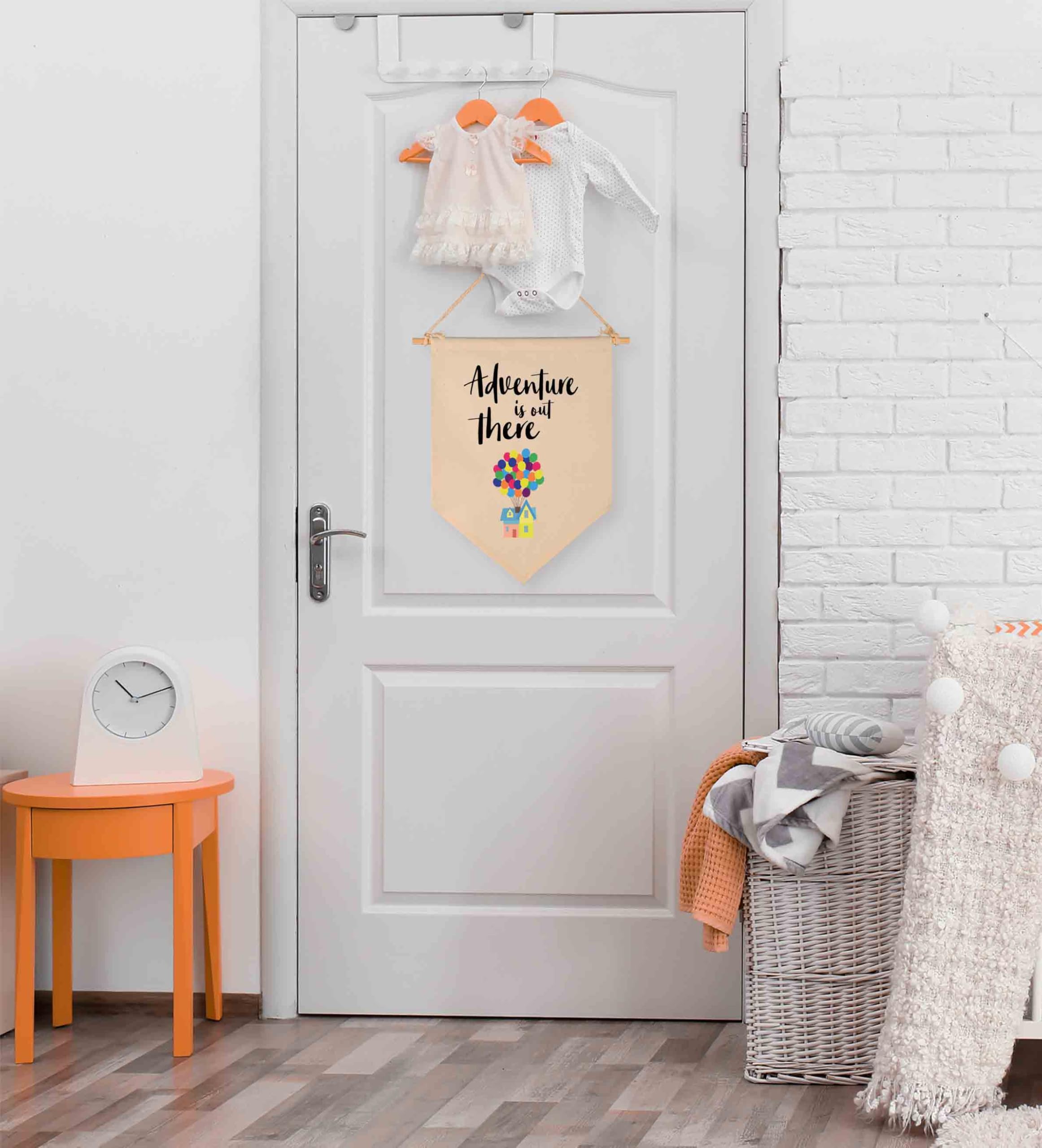 Adventure Is Out There -Canvas Hanging Flag Banner Wall Sign Decor Gift for Baby Kids Girl Boy Nursery Teen Room Front Door - Hydrogen Balloon  Travel Around the World