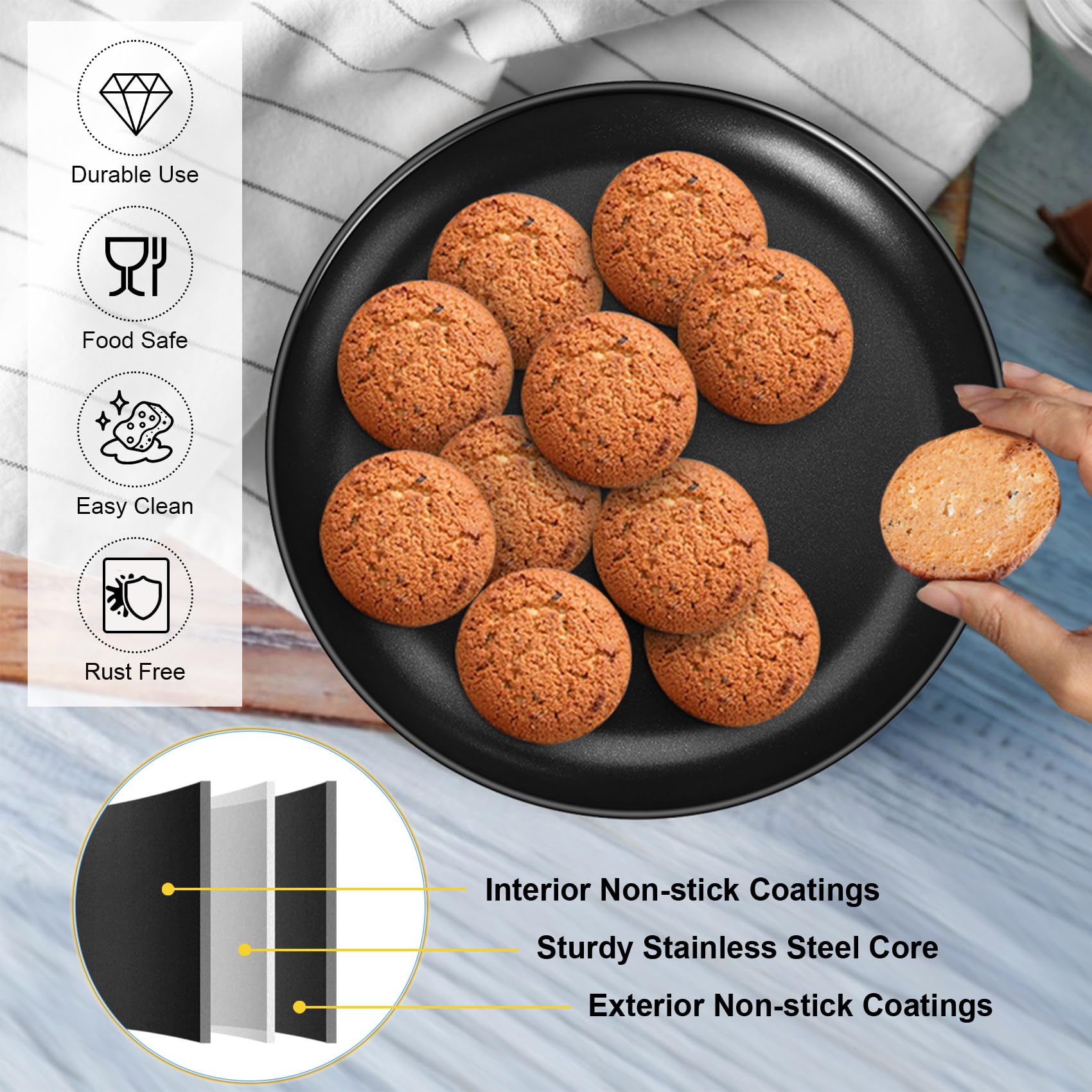 P&P Chef 10 Inch Pizza Pan, Non-Stick Pizza Tray, Round Baking Pan For Oven, Healthy Bakeware And Serving Plate, Stainless Steel
