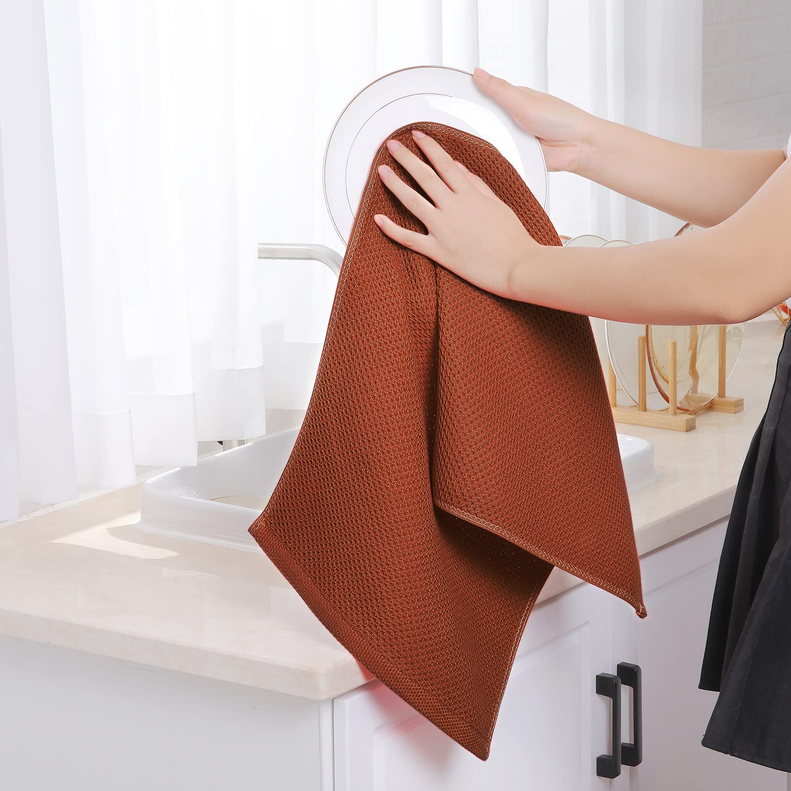 Homaxy 100% Cotton Waffle Weave Kitchen Dish Towels, Ultra Soft Absorbent Quick Drying Cleaning Towel, 13 x 28 Inches, 8-Pack, R