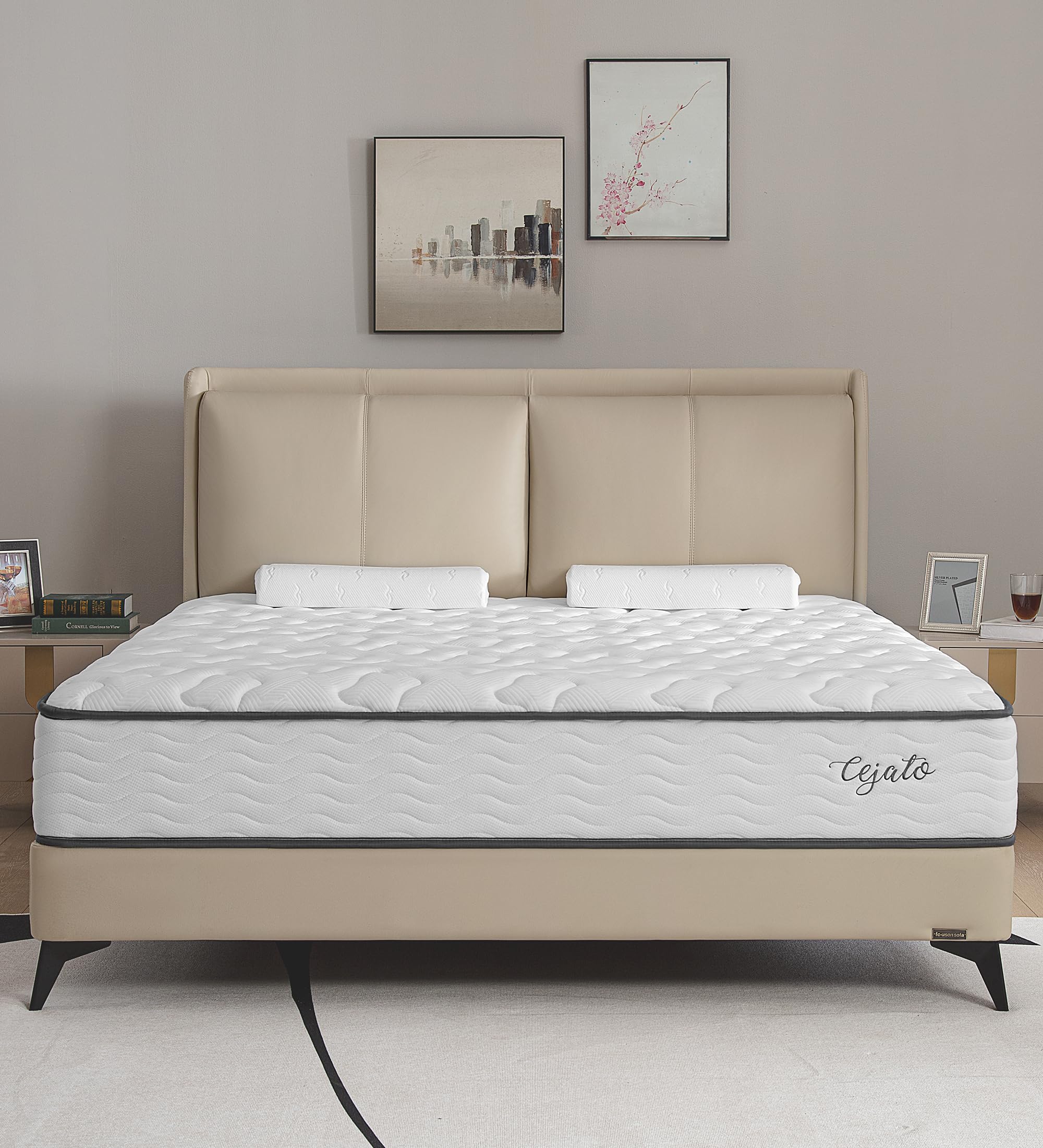 Cejato Queen Size Mattresses,10 Inch Memory Foam Hybrid Queen Mattresses In A Box White Mattress With Provide Sleep Support And
