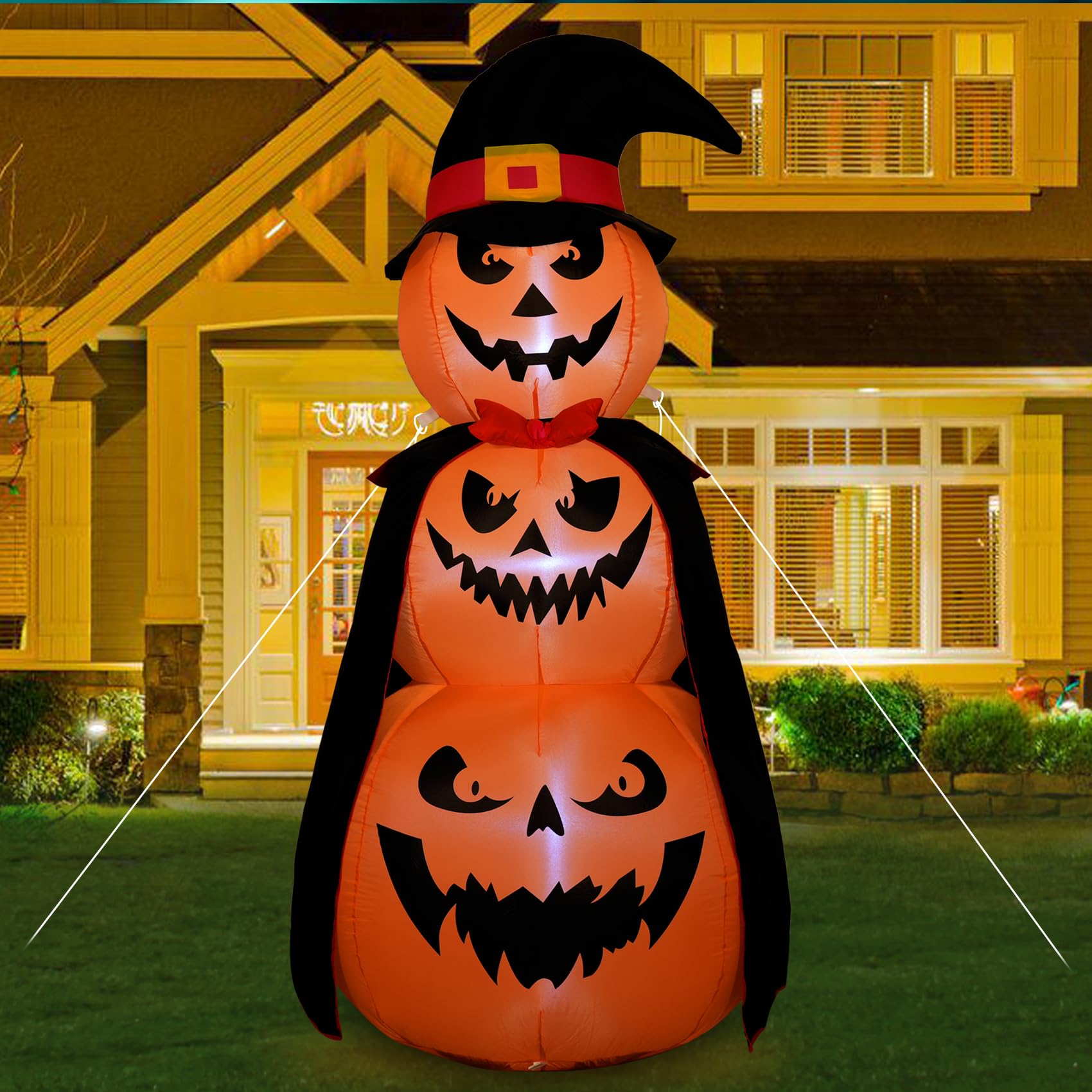 Reclite 6FT Halloween Inflatables Stacked Pumpkins Decor with Witch? Hat Halloween Blow Up 3 Pumpkins Built-in Led Light Pumpkin