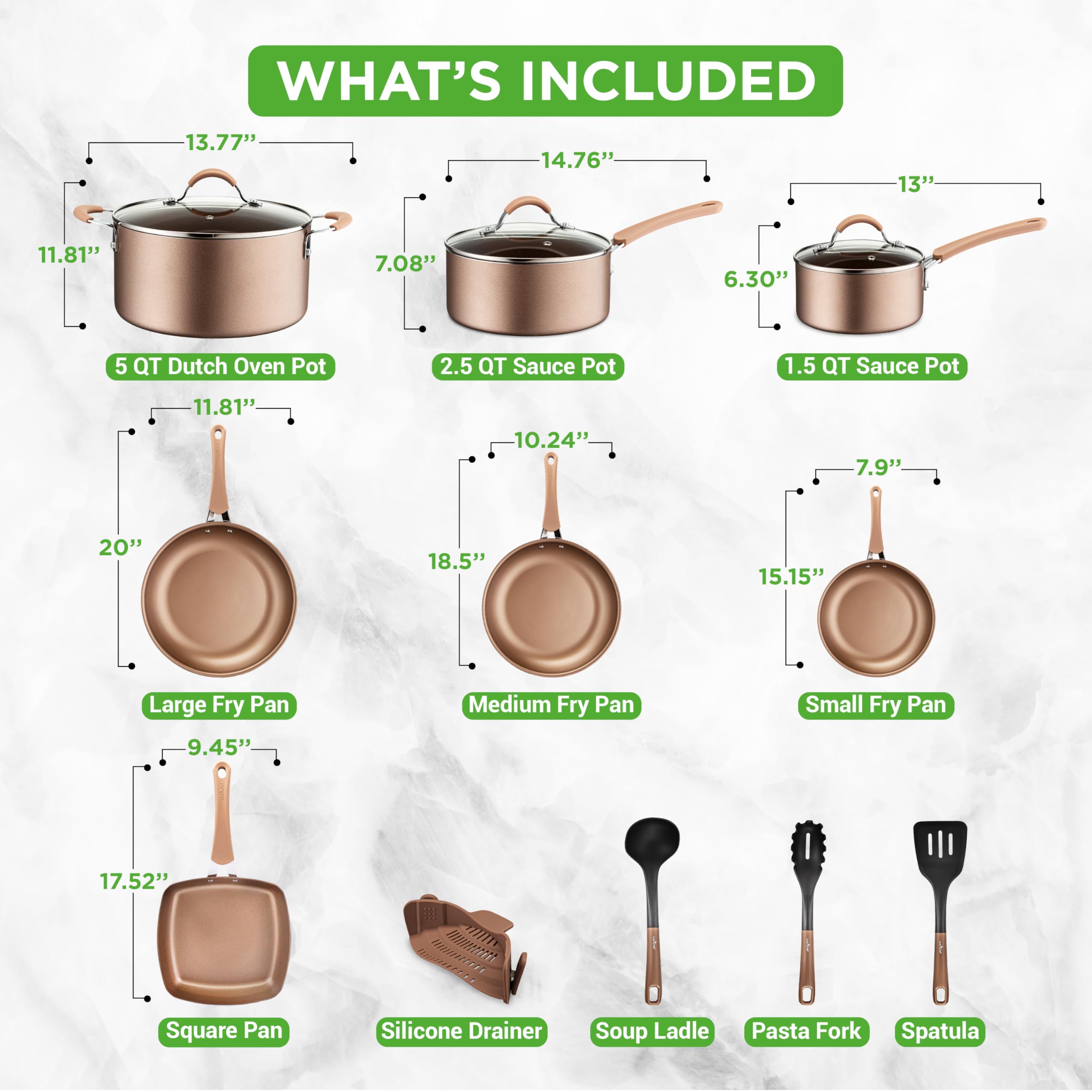 NutriChef 14-Piece Nonstick Cookware PFOA/PFOS-Free Heat Resistant Lacquer Kitchen Ware Set w/Saucepan, Frying Pans, Cooking, Du