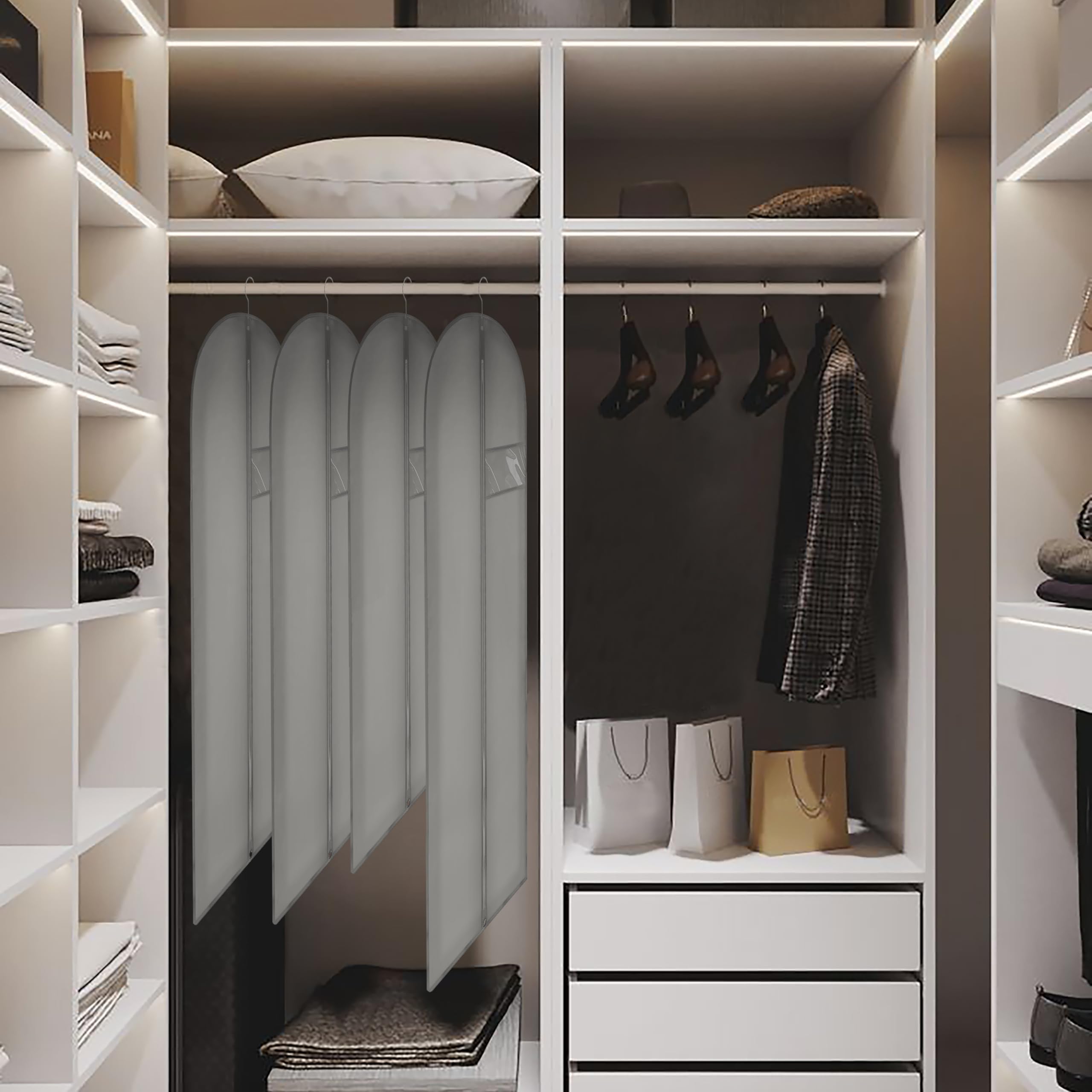 Beiskll Dress Bags For Gowns Long, 45'' Garment Bags For Hanging Clothes And Travel, Suit Bag For Storage, Clear Foldable Garmen