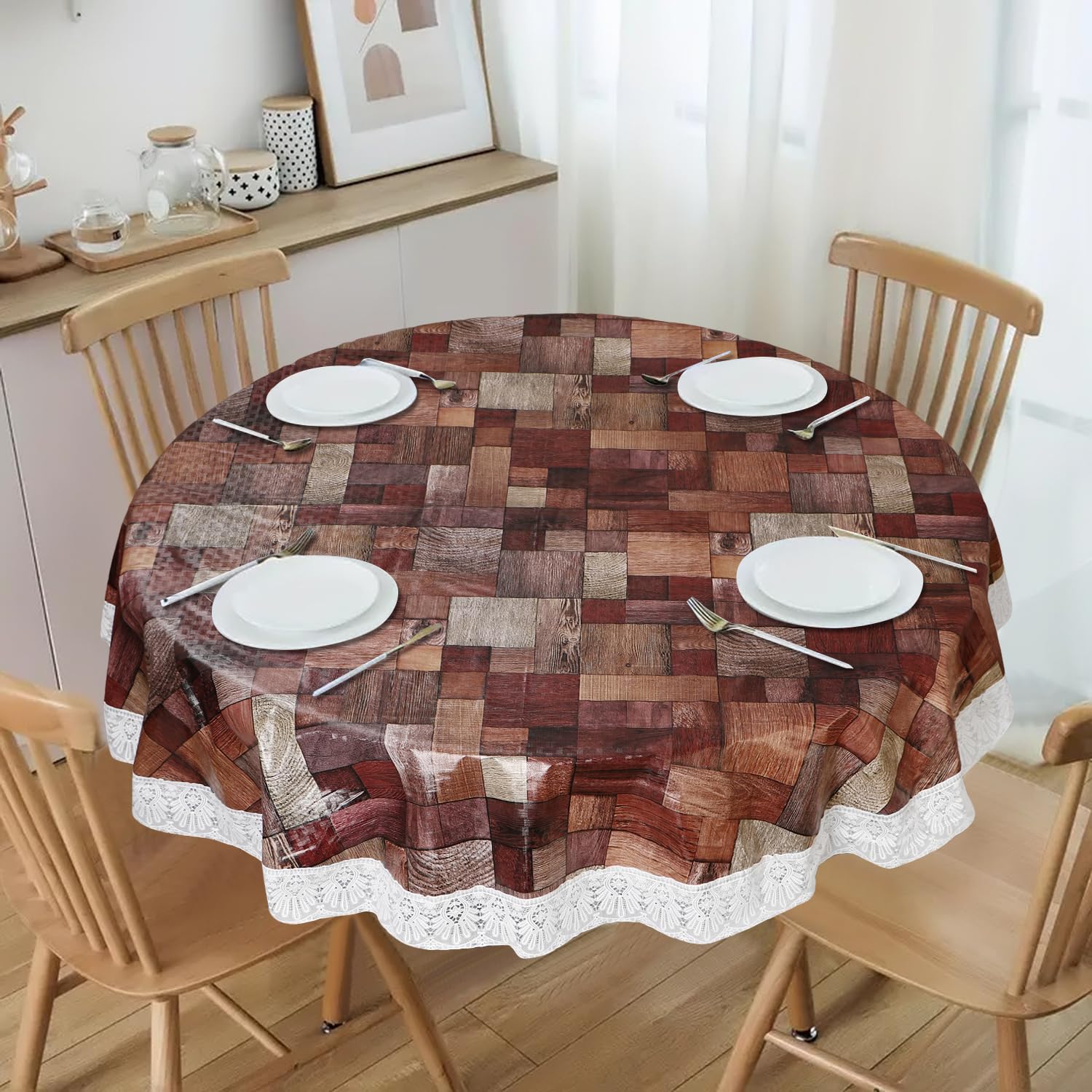 Dakshya Industries PVC 6 Seater 60 Inch Round Table Cover Waterproof & Heat Resistant,Polyvinyl Chloride (7)