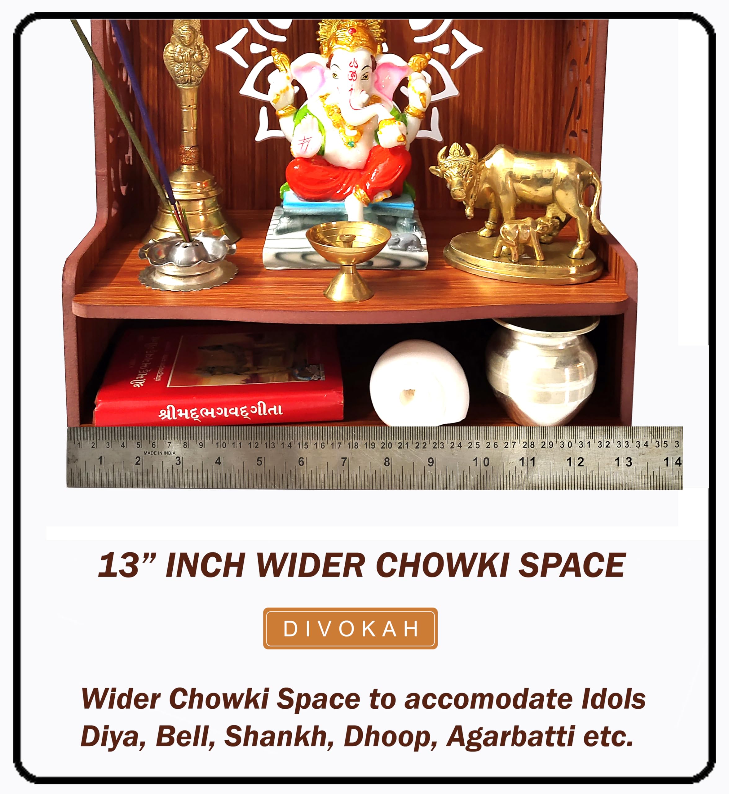 Divokah Beautiful Wooden Pooja Mandir For Home/Temple For Home And Office/Puja Mandir/Puja Stand/Pooja Mandapam With Led Spot Li