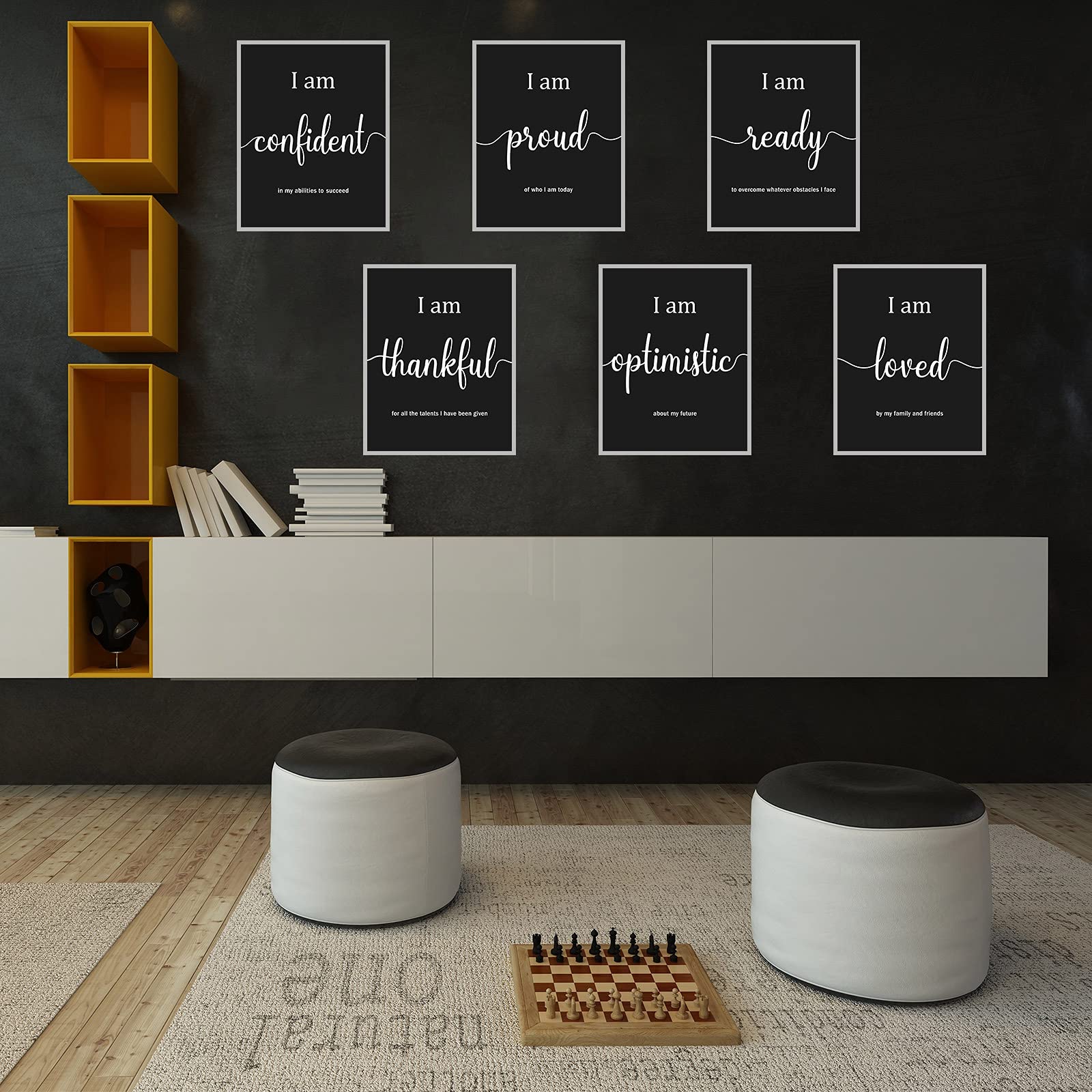 9 Pieces Inspirational Motivational Office Bedroom Wall Art  Daily Positive Affirmations for Men Women Kids Posters Inspirational Quotes Sayings Wall Decor (Black)
