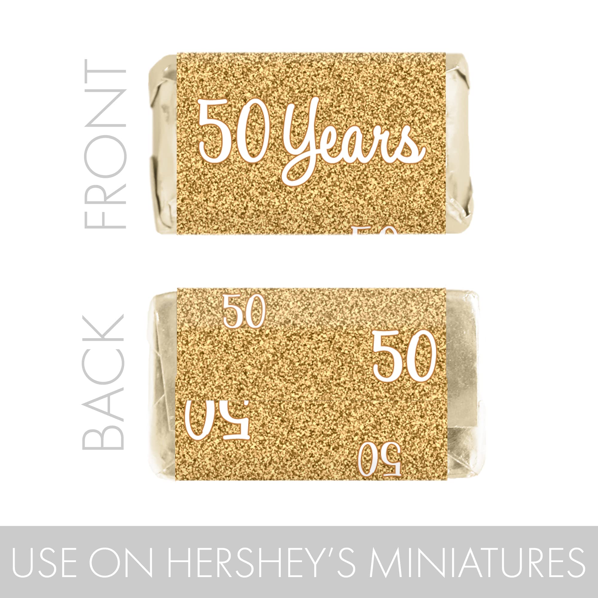 Gold 50Th Wedding Anniversary Party Mini Candy Bar Wrappers - 45 Stickers