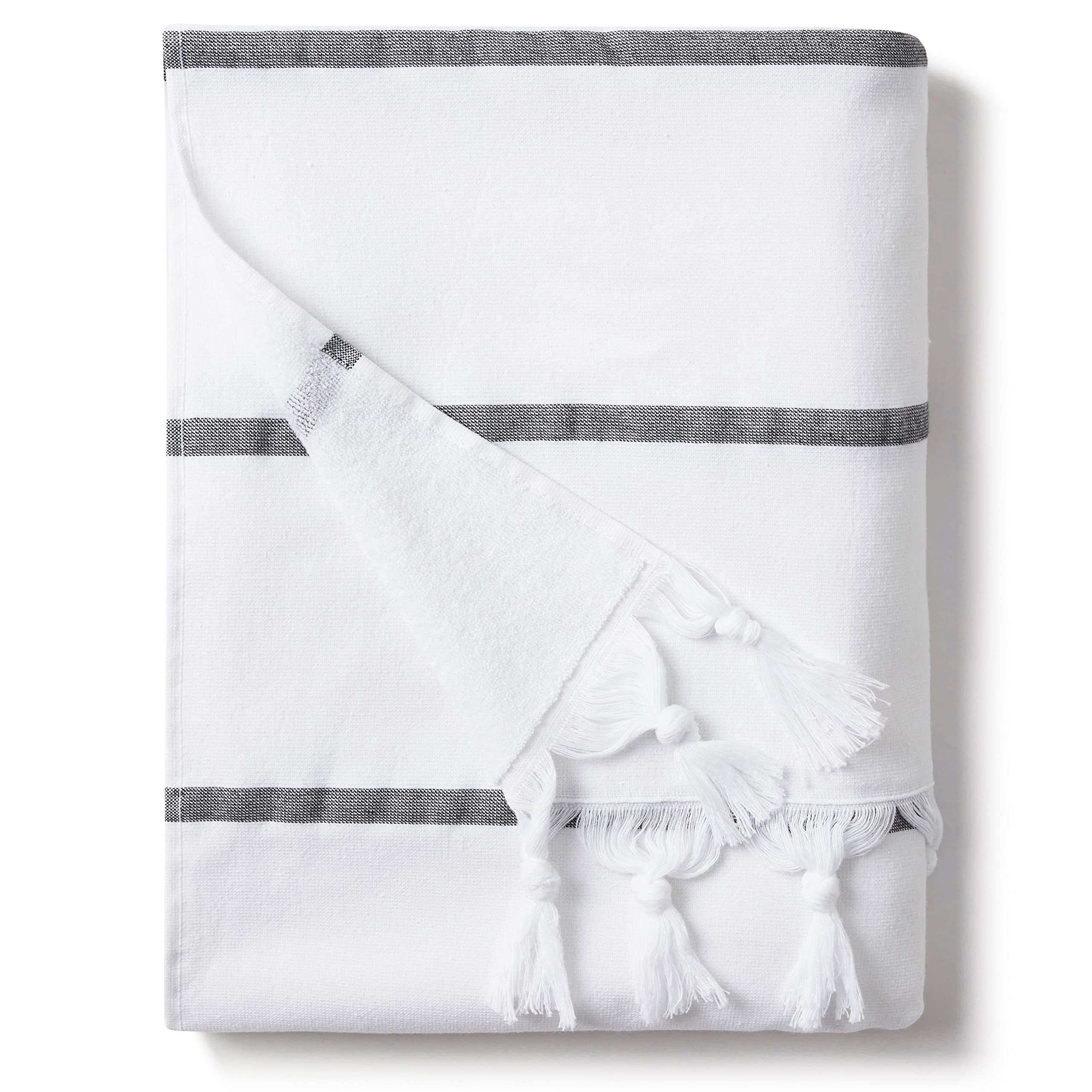 Laguna Beach Textile Co. Soft Turkish Fouta Beach Towel - Charcoal Black Stripe, 400 Gsm
