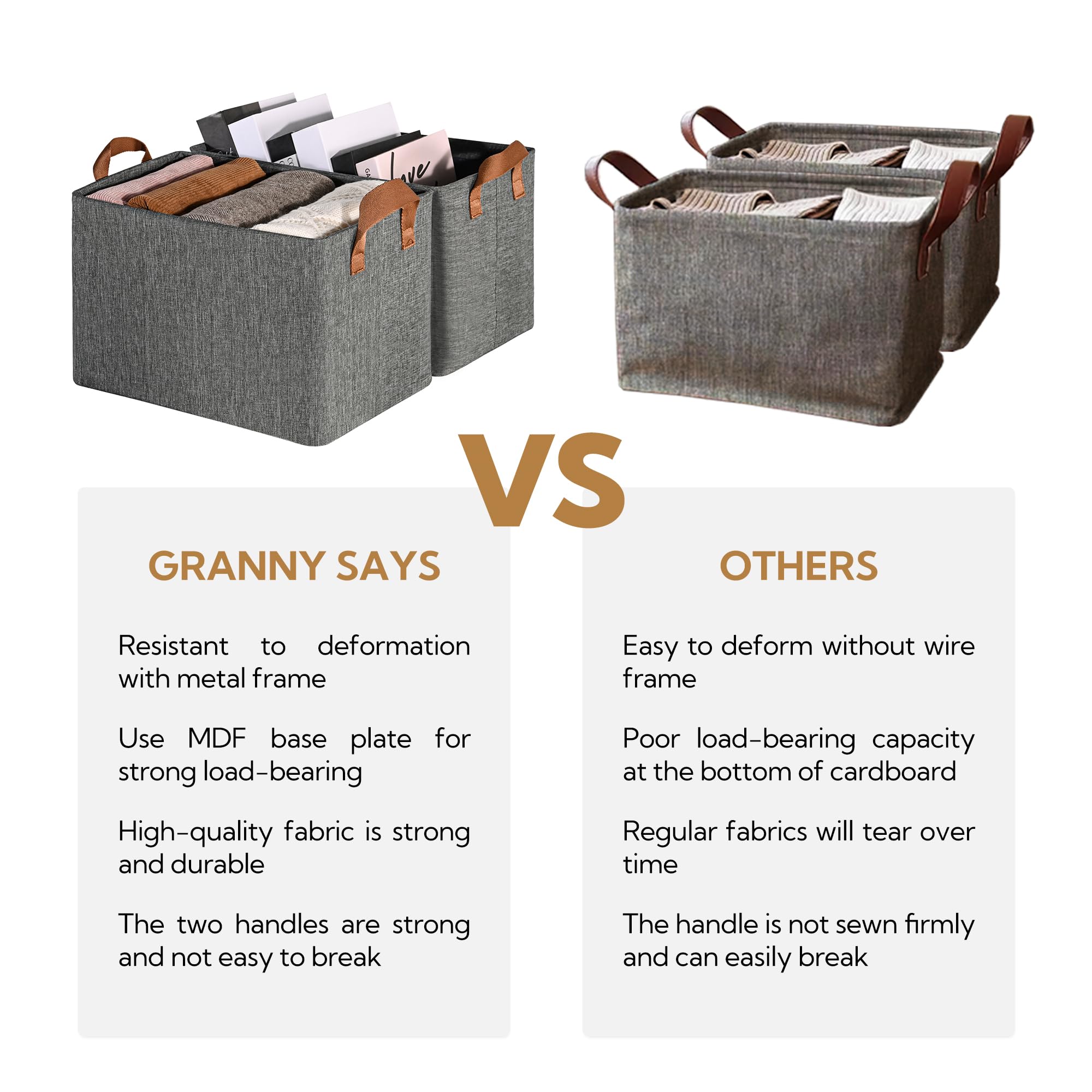 Granny Says Storage Closet Bins With Metal Frame, Fabric Storage Bins, Extra Large Foldable Storage Boxes, Closet Organizers And