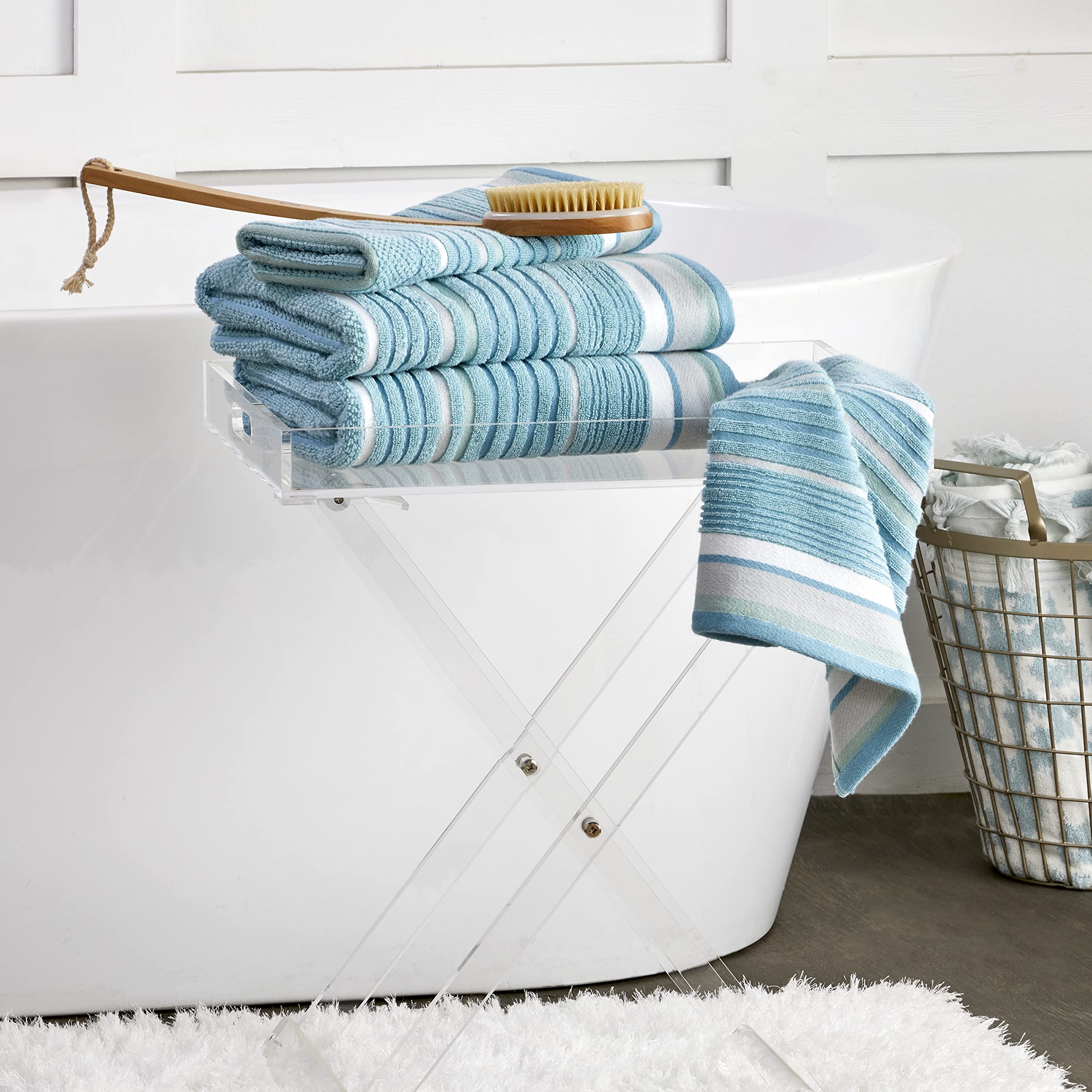 Skl Home By Saturday Knight Ltd. Seabrook Stripe 2-Piece Hand Towel Set, Teal 2 Count