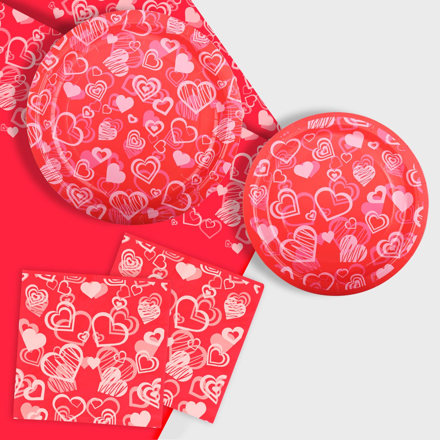 Gatherfun Valentine'S Day Party Supplies Hot Heart Love Disposable Paper Plates Napkins Waterproof Plastic Tablecloth For Valent