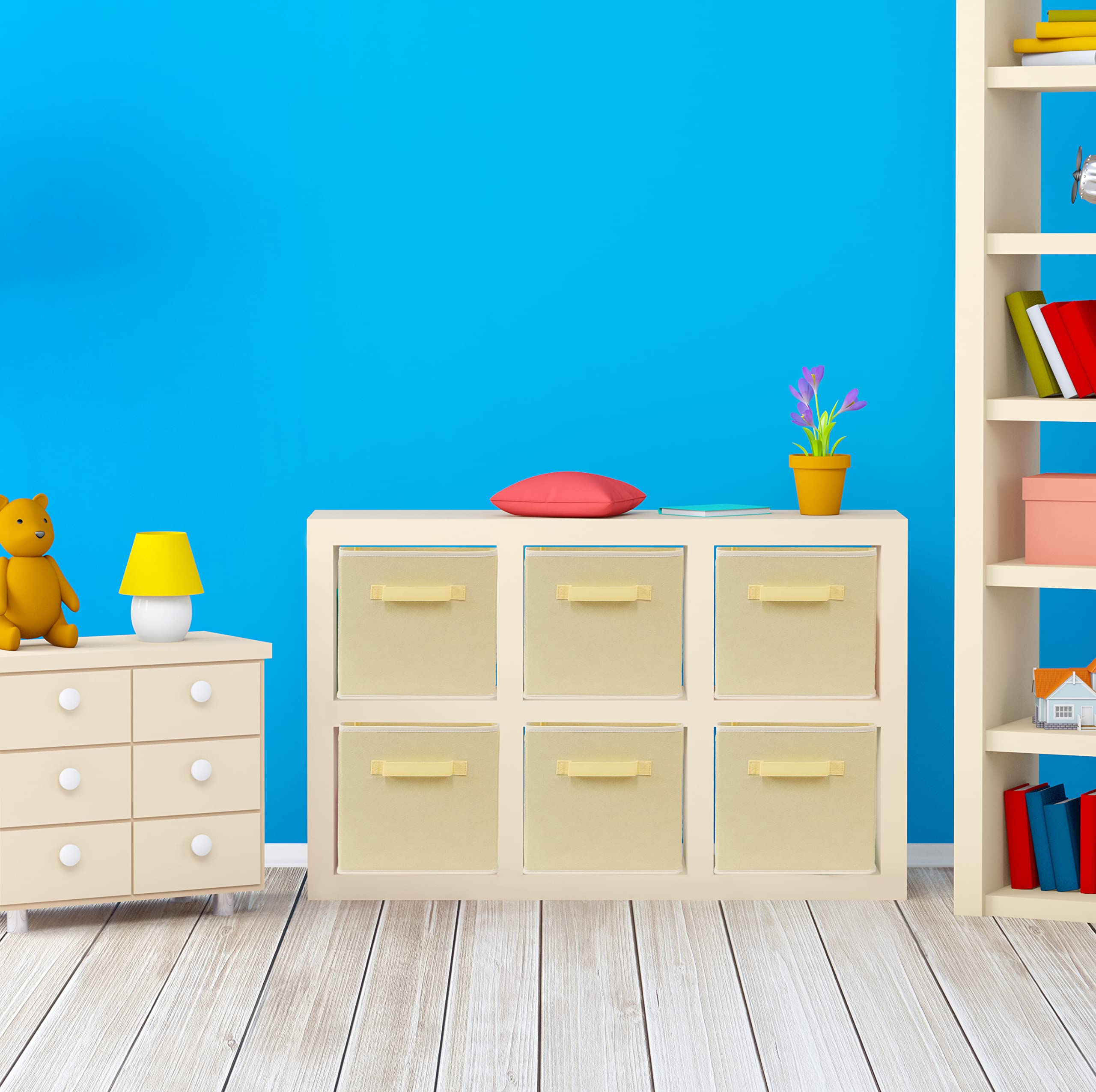 Simple Houseware Foldable Cloth Storage Cube Basket Bins Organizer, Beige - 6 Pack