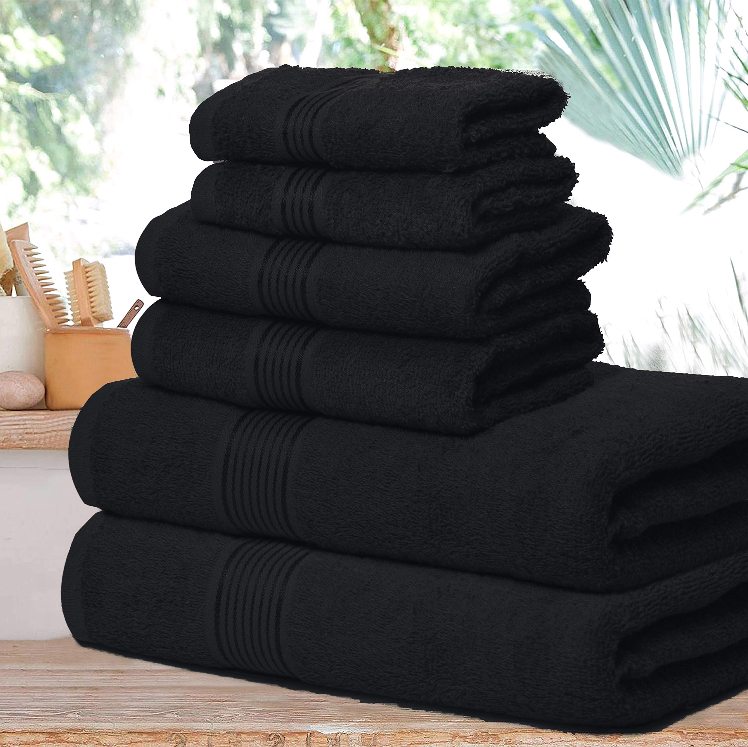 Elvana Home Ultra Soft 6 Pack Cotton Towel Set, Contains 2 Bath Towels 28X55 Inch, 2 Hand Towels 16X24 Inch & 2 Wash Coths 12X12