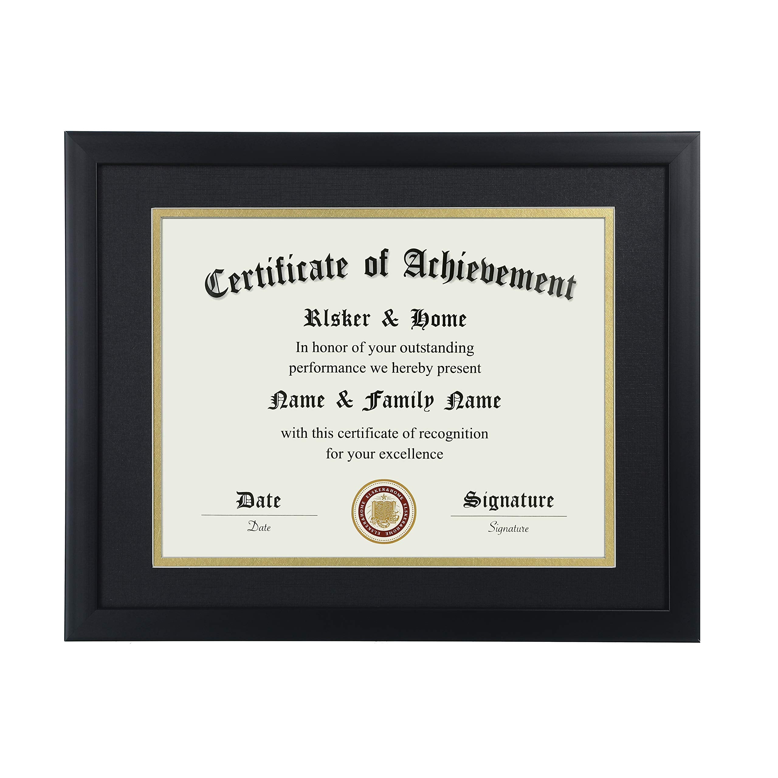 ELSKER&HOME 8.5x11 Certificate Frame - Classic Black Color Frame - Displays Diploma 8.5x11 Inch with Mat - 11x14 Inch Without Ma