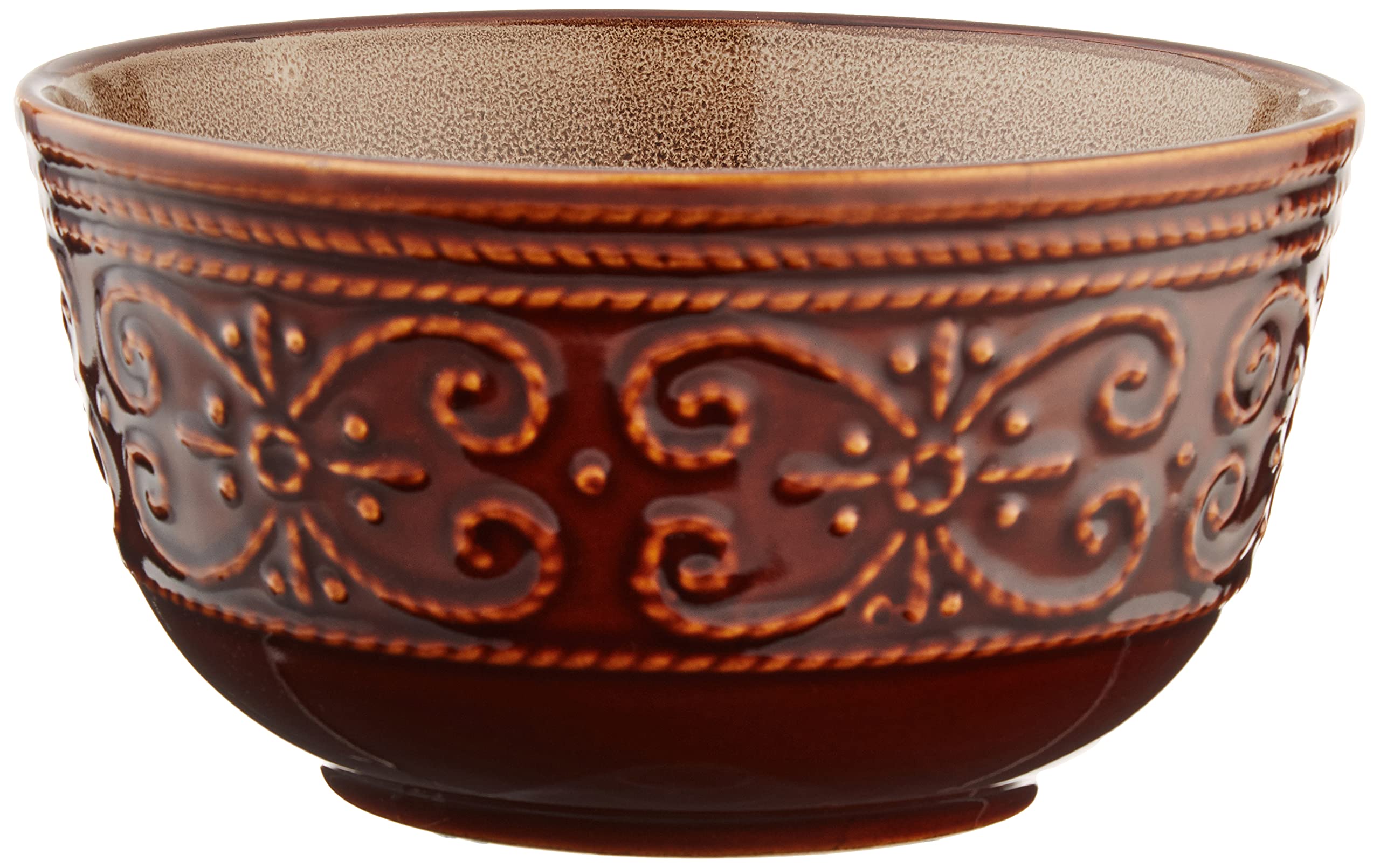 Elama Round Decorated Stoneware Scallop Embossed Dinnerware Dish Set, 16 Piece, Salia
