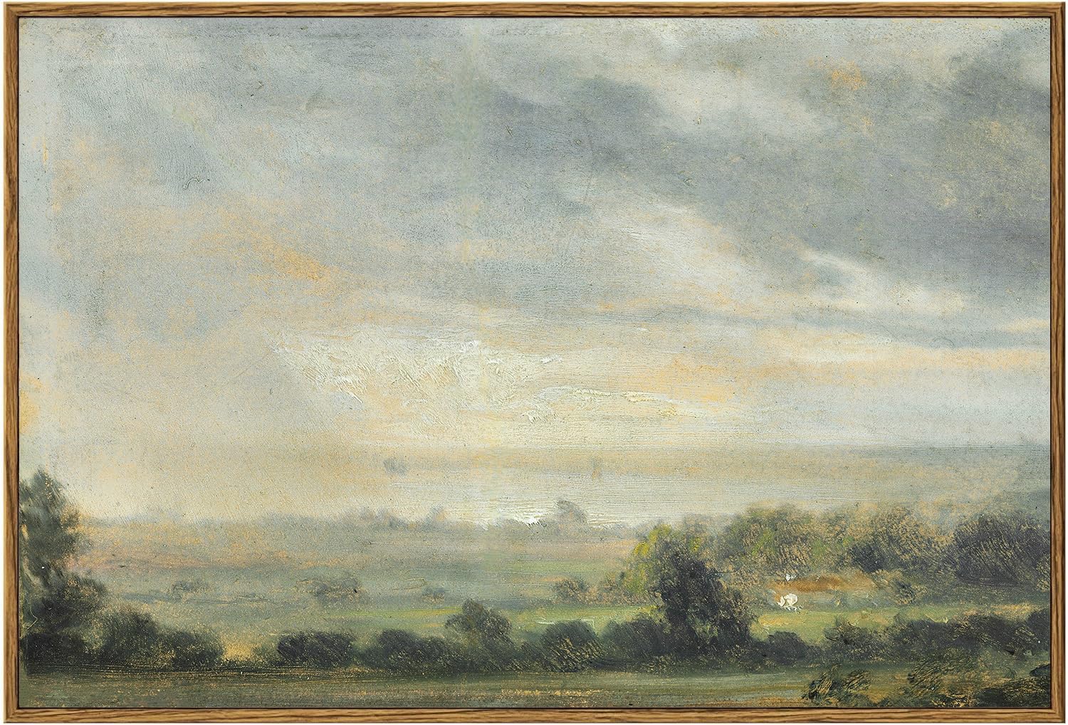 Kbkbart Framed Vintage Landscape Wall Art Prints, Retro Green Forest Valley Nature Wilderness Illustrations Canvas Painting, Far