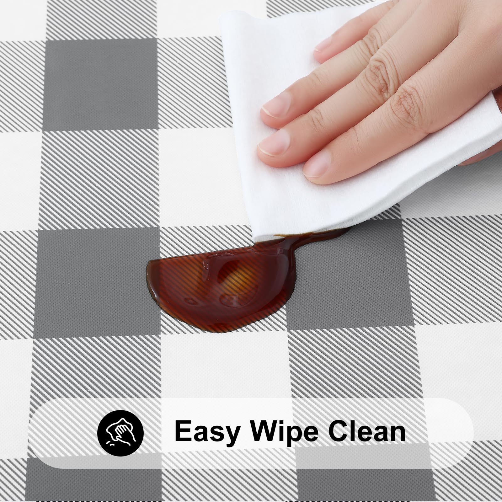 Smiry Round Picnic Table Cloth, Elastic Waterproof Fitted Vinyl Tablecloth For 36''-44'' Tables, Flannel Backed Buffalo Plaid Ta