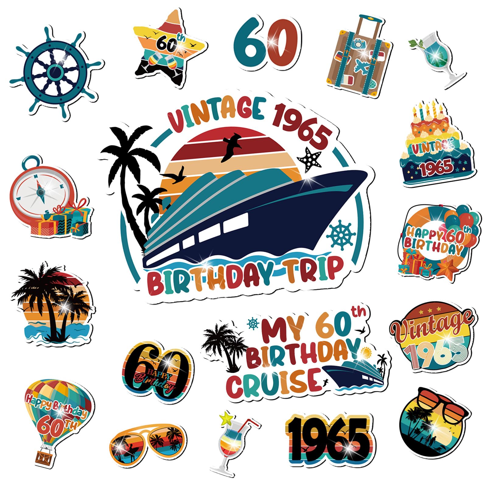 60th Birthday Cruise Door Magnets Decorations, Summer Holiday Happy 60th Birthday Cruise Ship Door Decor Magnetic for Vintage 19