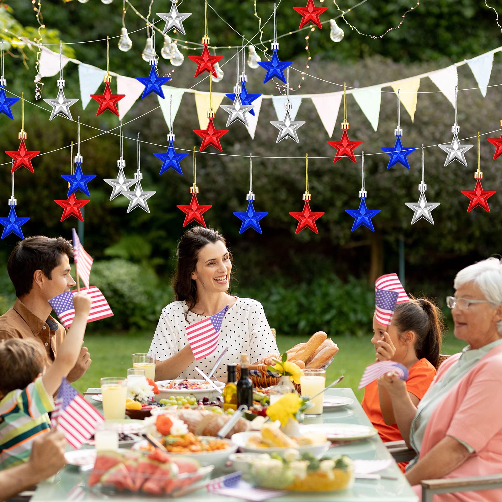 Cindeer 37 Pcs Patriotic Decorations Large America Flag Bow for Wreath 36 Pcs Patriotic Red White Blue Stars Ornaments Holiday T