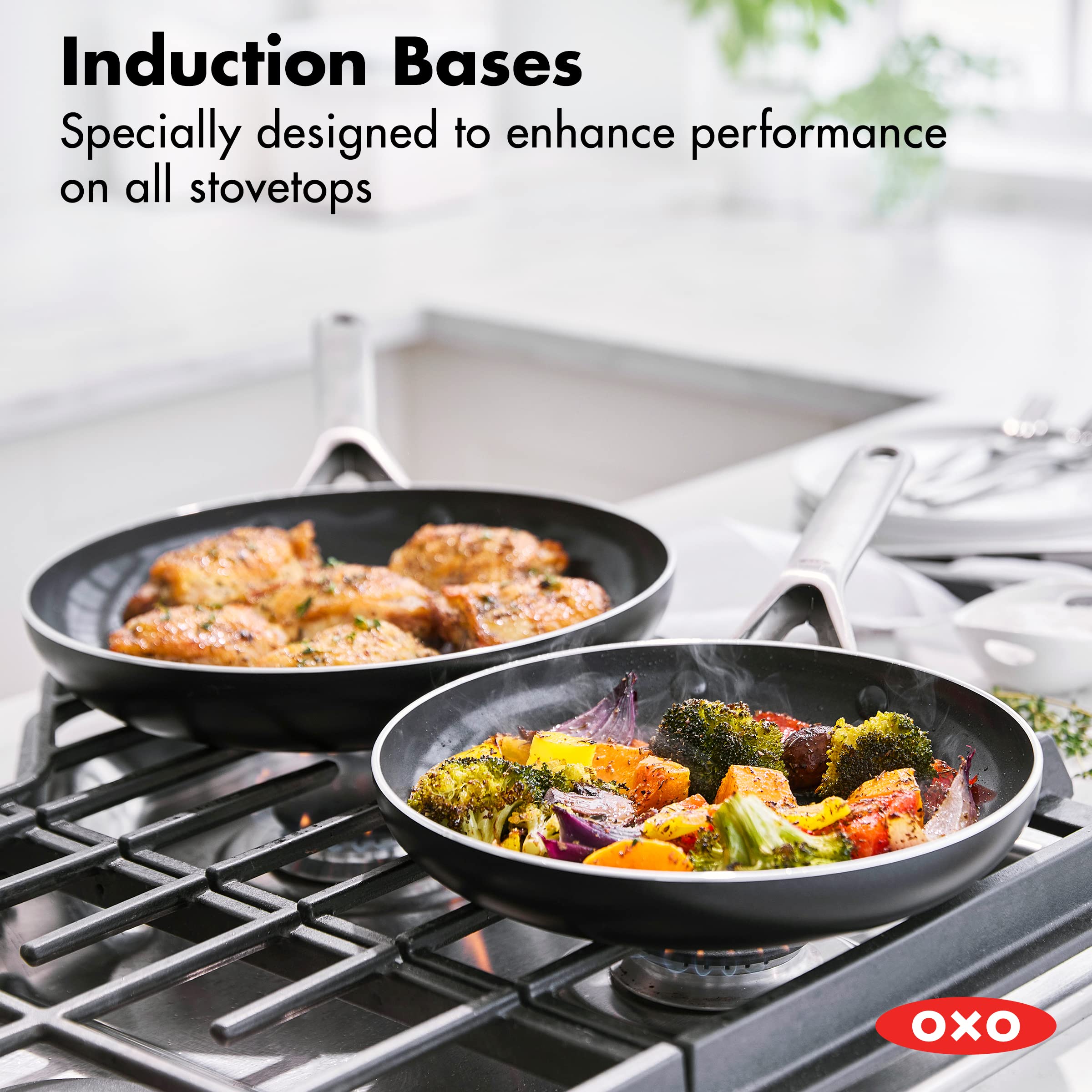 OXO Agility Series 10 Piece Cookware Pots and Pans Set, Ceramic Nonstick PFAS-Free, Induction, Skillets,Saucepans,Lids,Even Heat