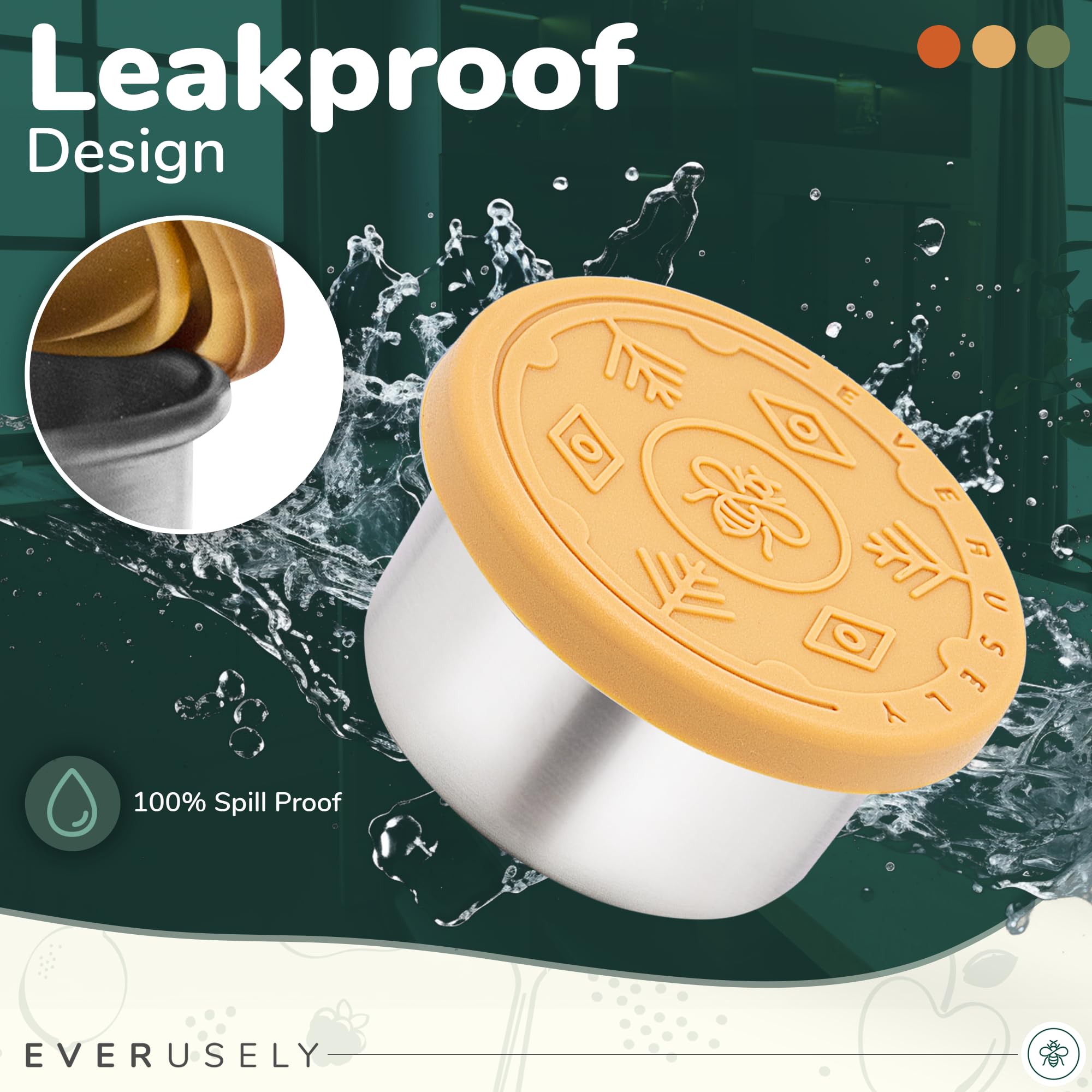 Everusely Mini 3X1.5 Oz Leakproof Salad Dressing Container To Go, Stainless Steel Small Condiment Containers With Lids, Sauce Co