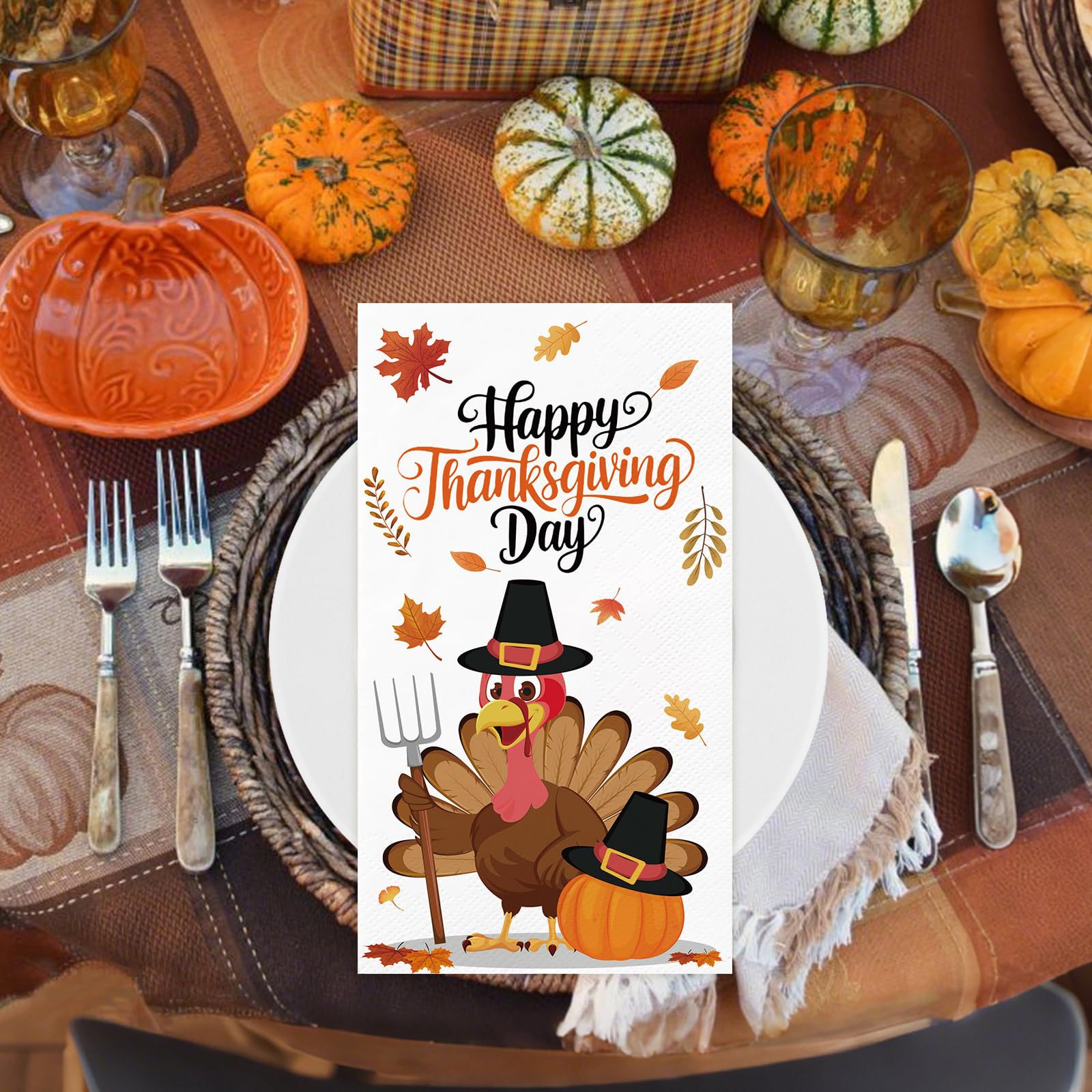 IANFEPH 100 Pcs Fall Thanksgiving Napkins 3 Ply Disposable Bathroom Guest Paper Towels Turkey Pumpkin Decorative Dinner Napkins