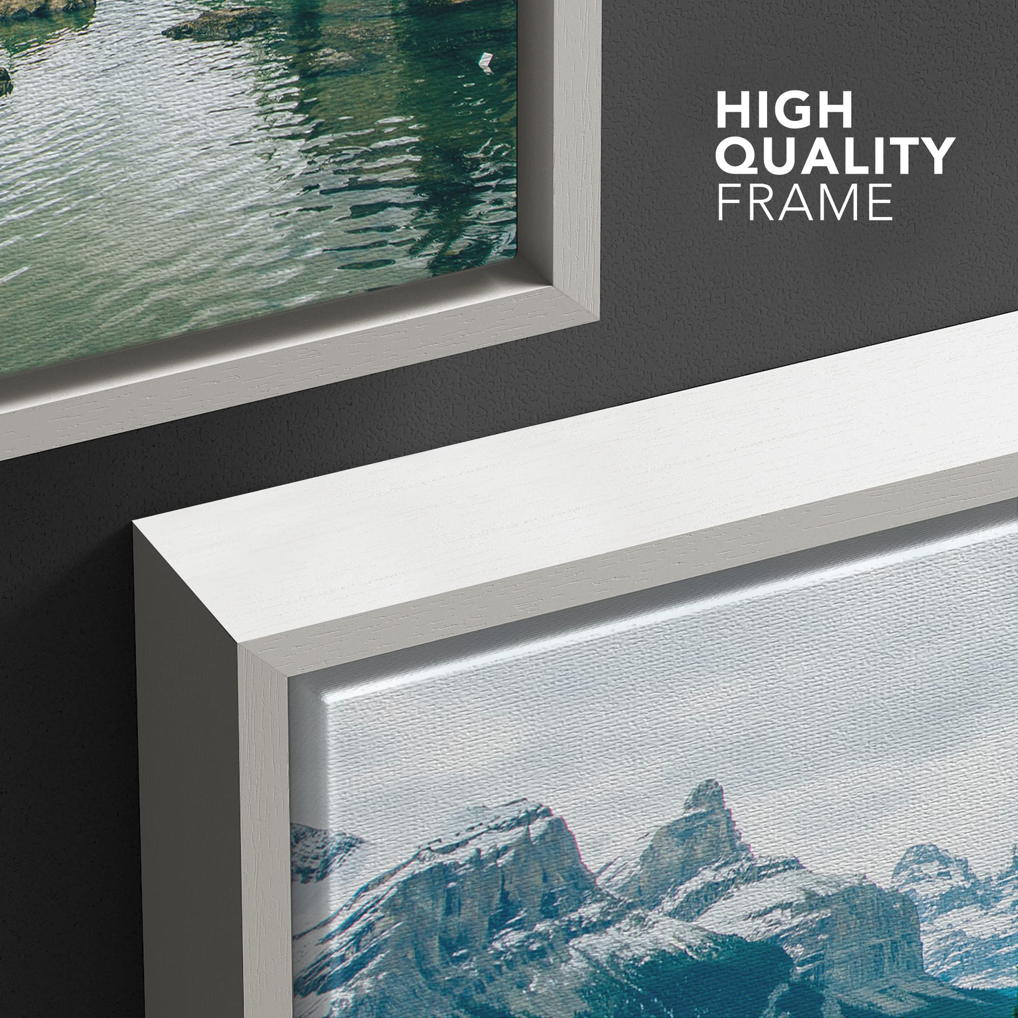 wall26 Framed Canvas Print Wall Art Winter Pine Tree Forest Mountain Lake Nature Wilderness Photography Realism Earth Scenery Rustic Scenic Landscape for Living Room  Bedroom  Office - 24''x36'' White