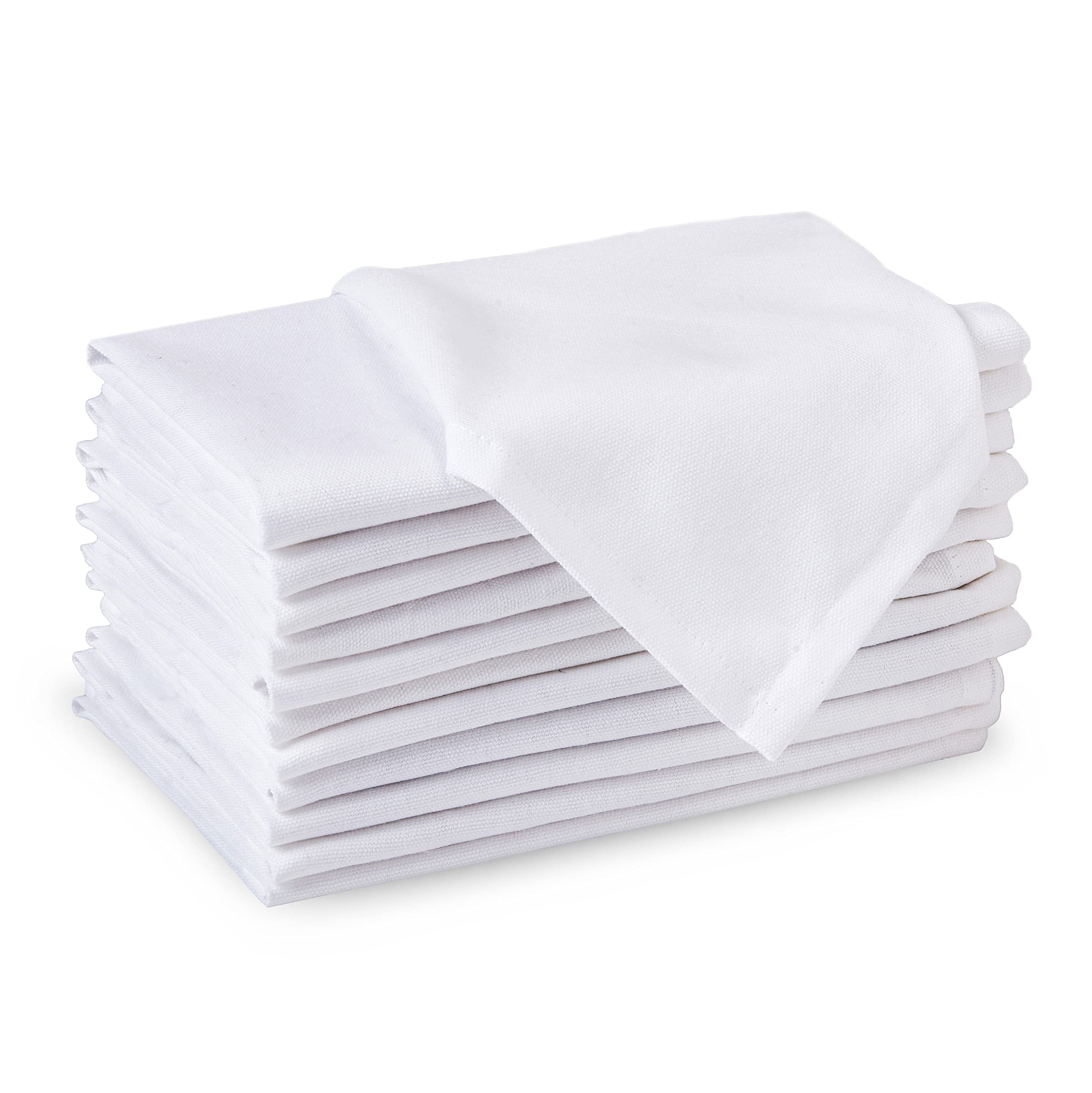 Encasa 100% Cotton Cloth Napkins Set Of 12 With White Color & Size 17''X17'', Dinner Napkins Washable And Reusable For Dinning T
