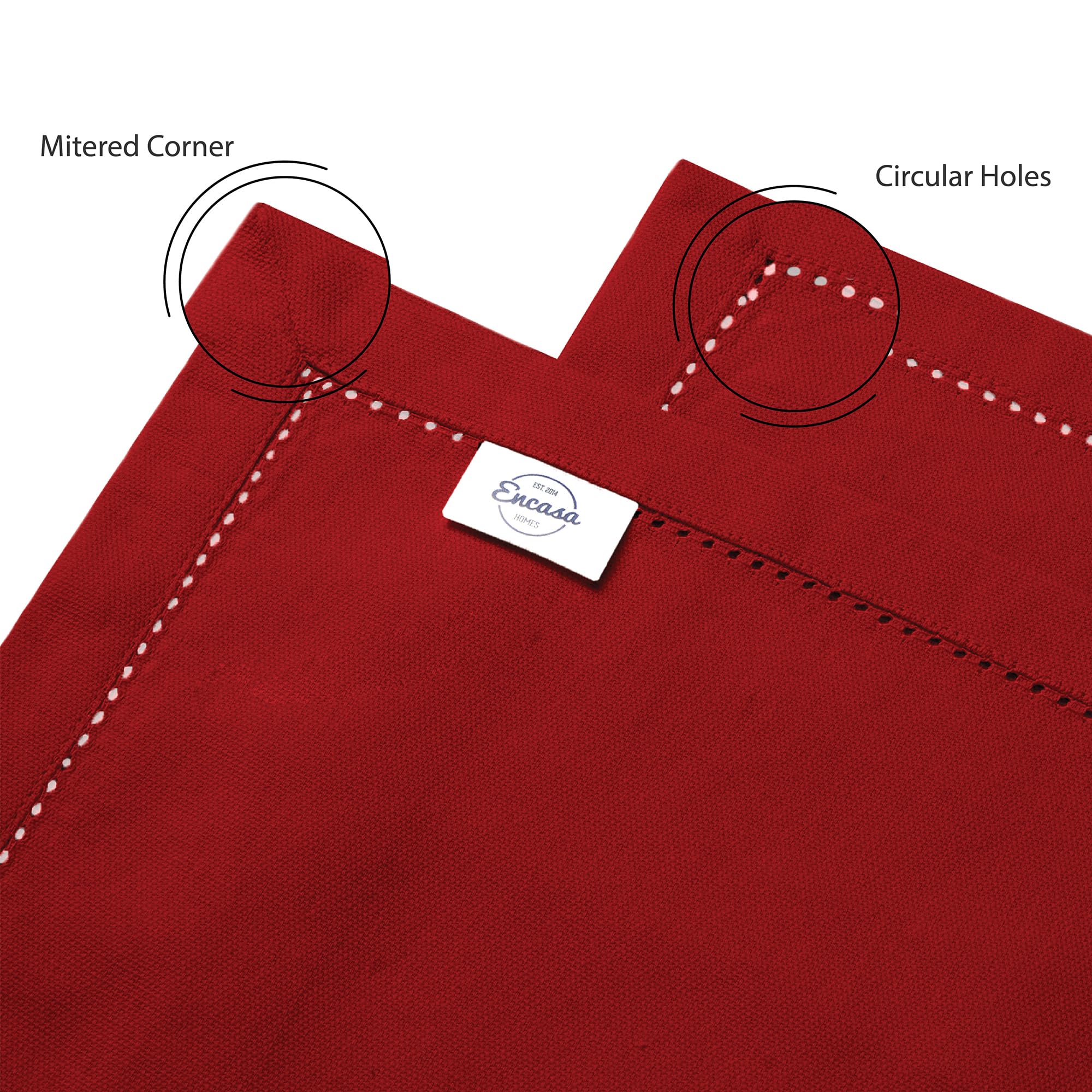 Encasa Xo Cloth Napkins Set Of 4 | Pure Cotton Hemstitched Design | Deep Red | Square 17''X17'' | Dining Table Napkins - Machine