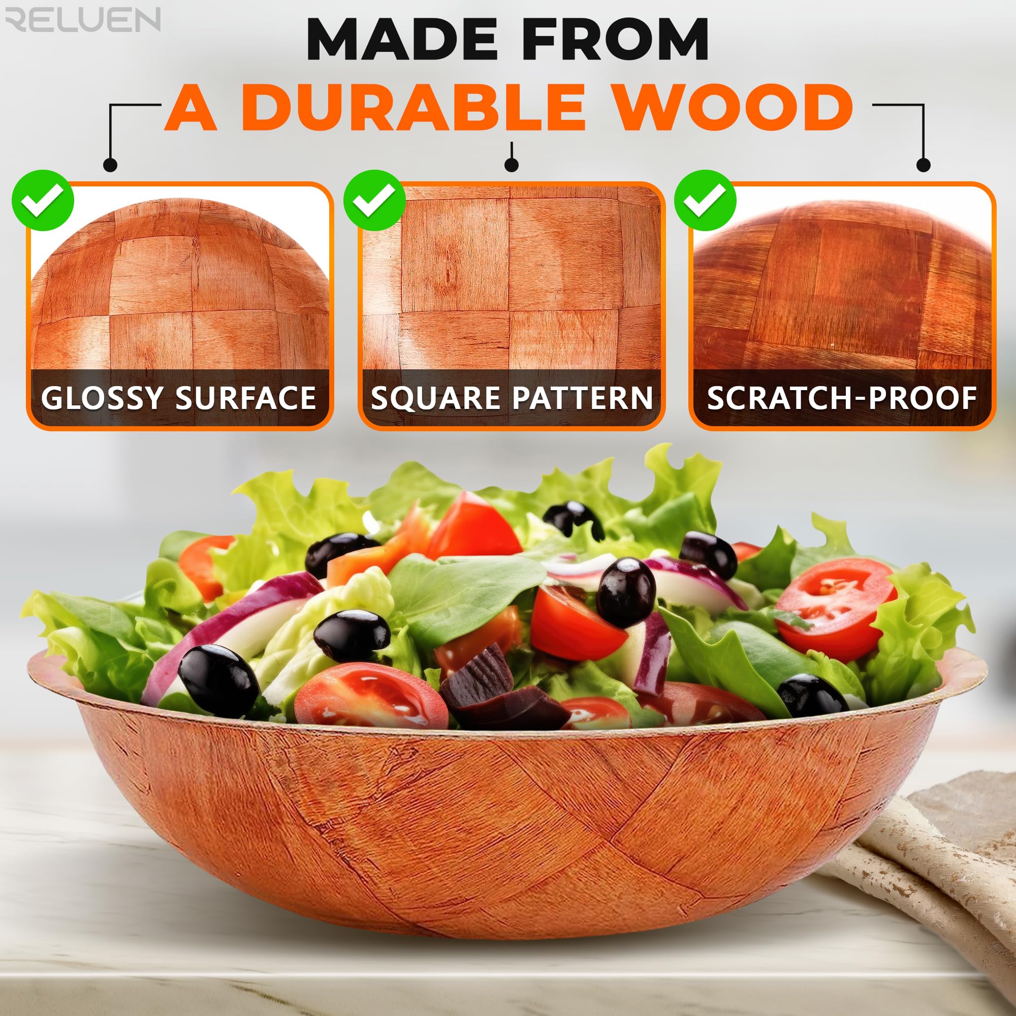 6Pcs Wooden Salad Bowl Set - Decorative Bowls For Kitchen Large Serving Bowls For Entertaining Small Snack Bowls Set Soup - 8 In