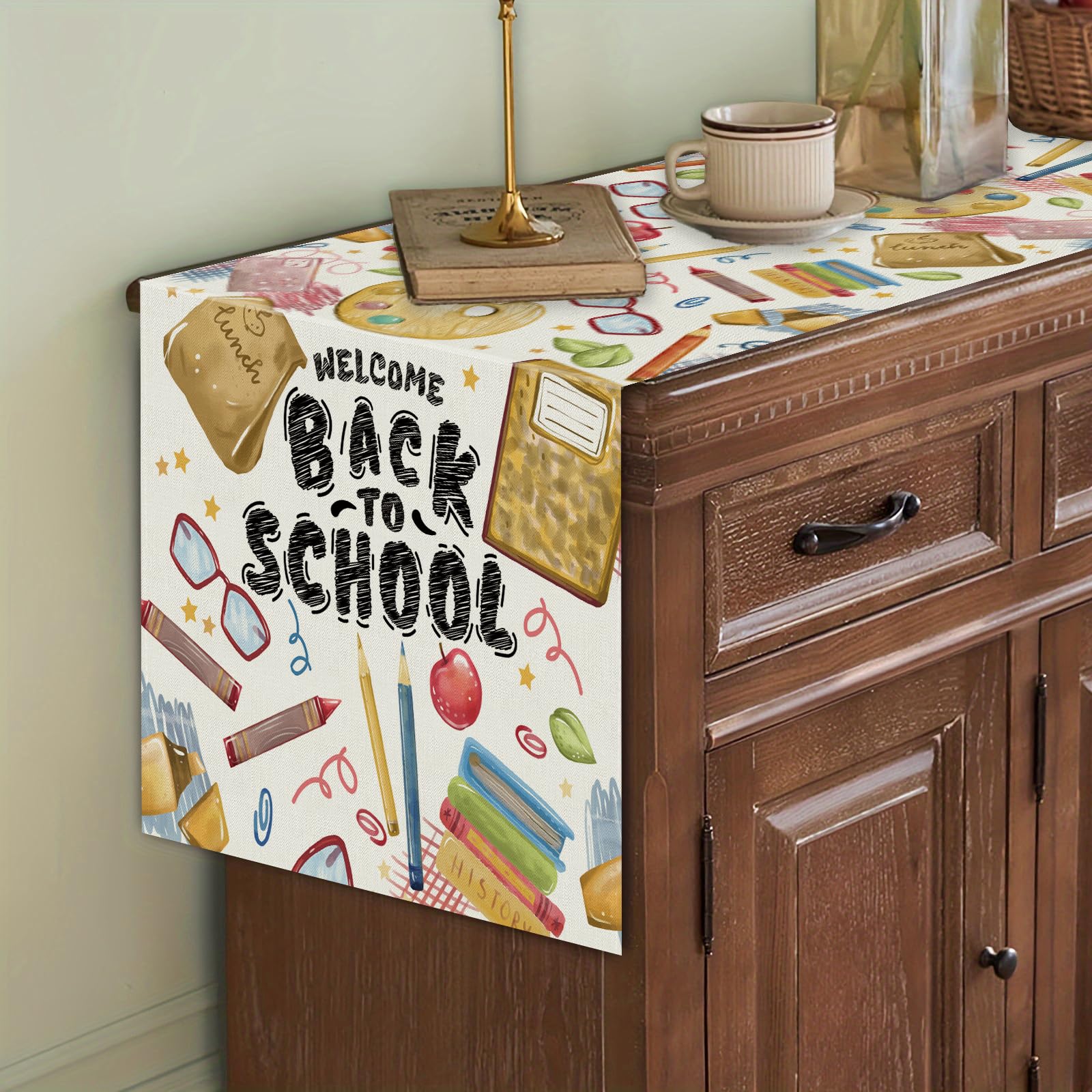 Welcome Back To School Table Runner Books Pencil Glasses Students First Day Of School Classroom Kitchen Dining Table Room Decora
