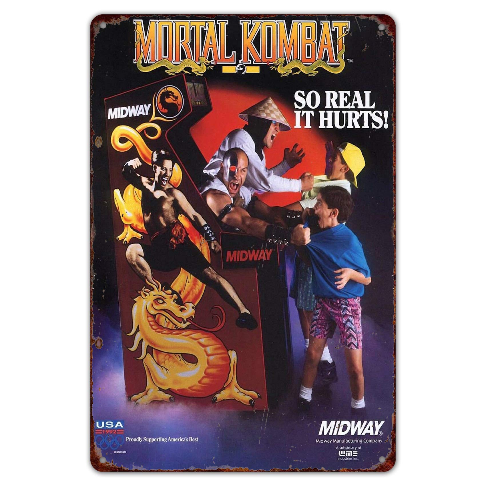 Homdeo Tin Sign 8'' W X 12'' H Funny Wall Decor Mortal Kombat Midway Arcade Game Ad Vintage Metal Signs Vintage
