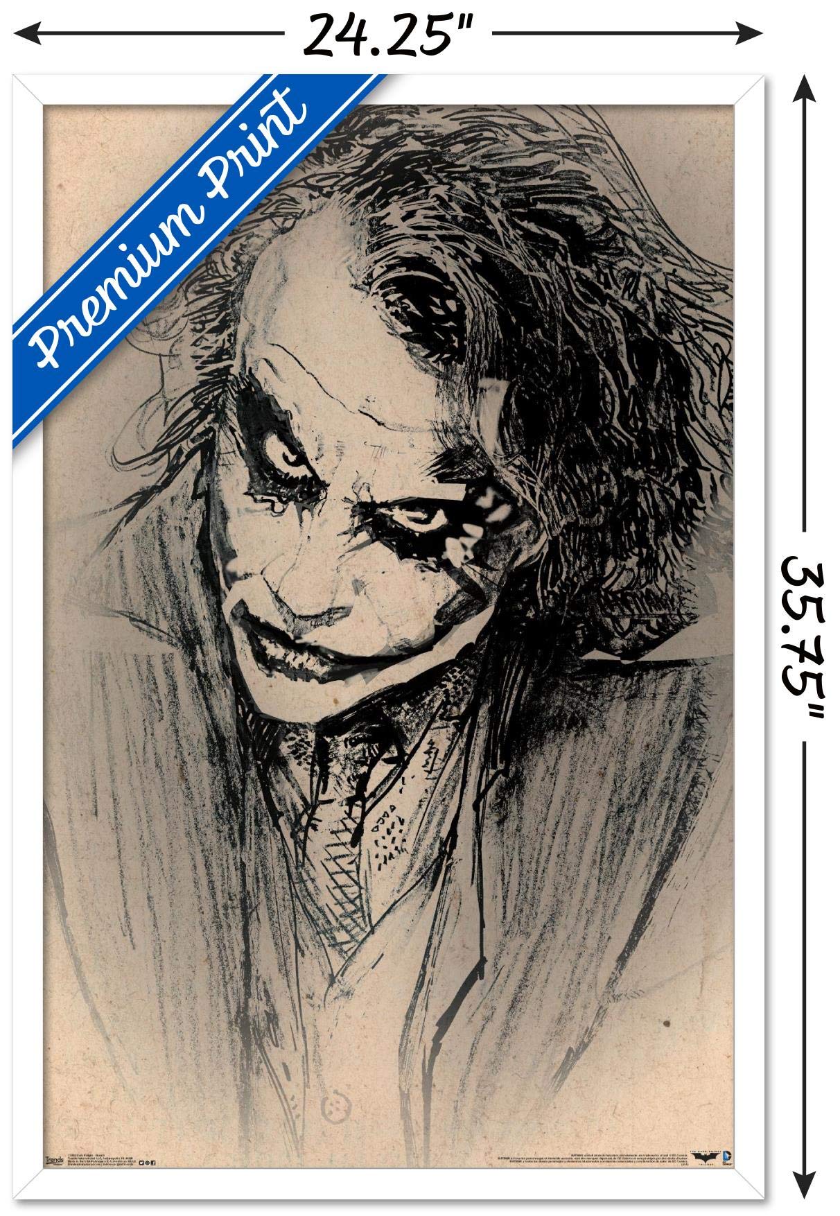 Trends International Dc Comics Movie-The Dark Knight-The Joker-Sketch Wall Poster, 22.375'' X 34'', White Framed Version