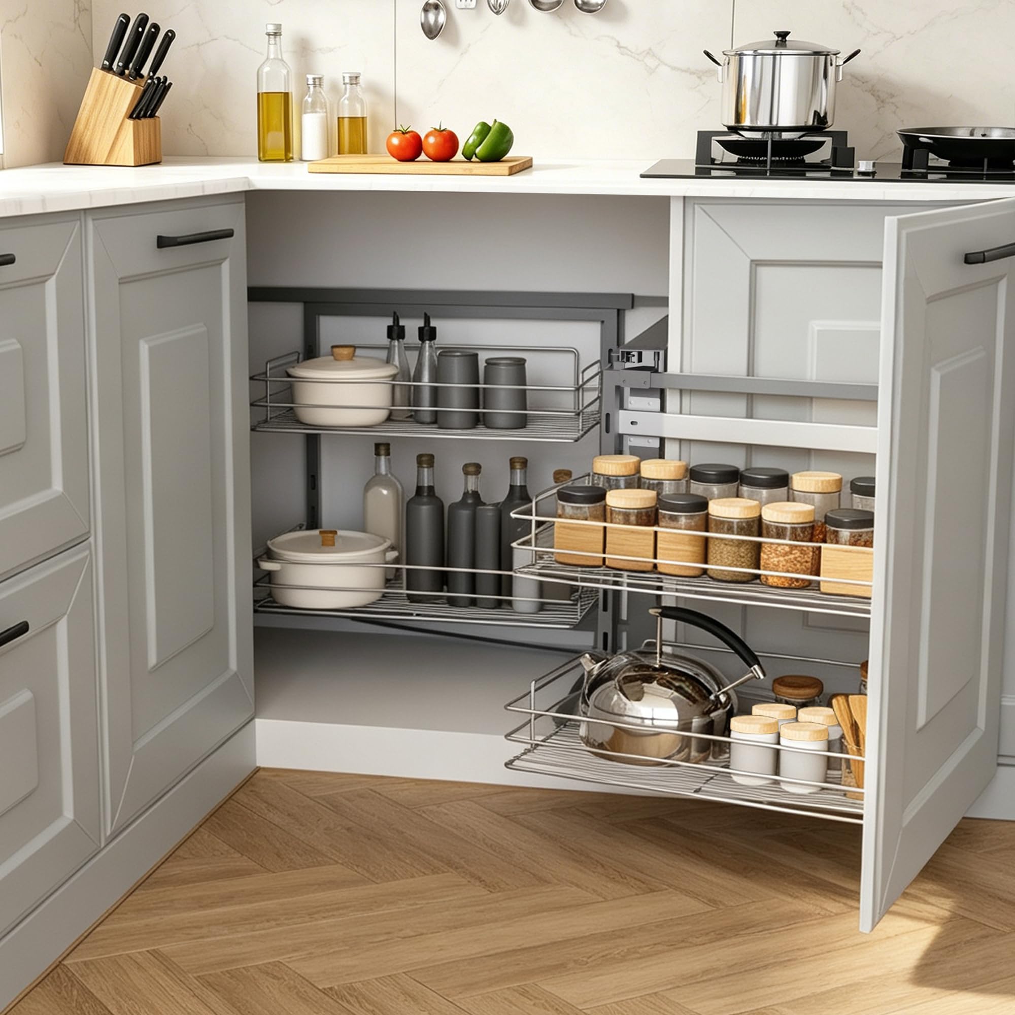 Blind Corner Cabinet Pull Out Organizer For Kitchen Magic Corner, Chrome