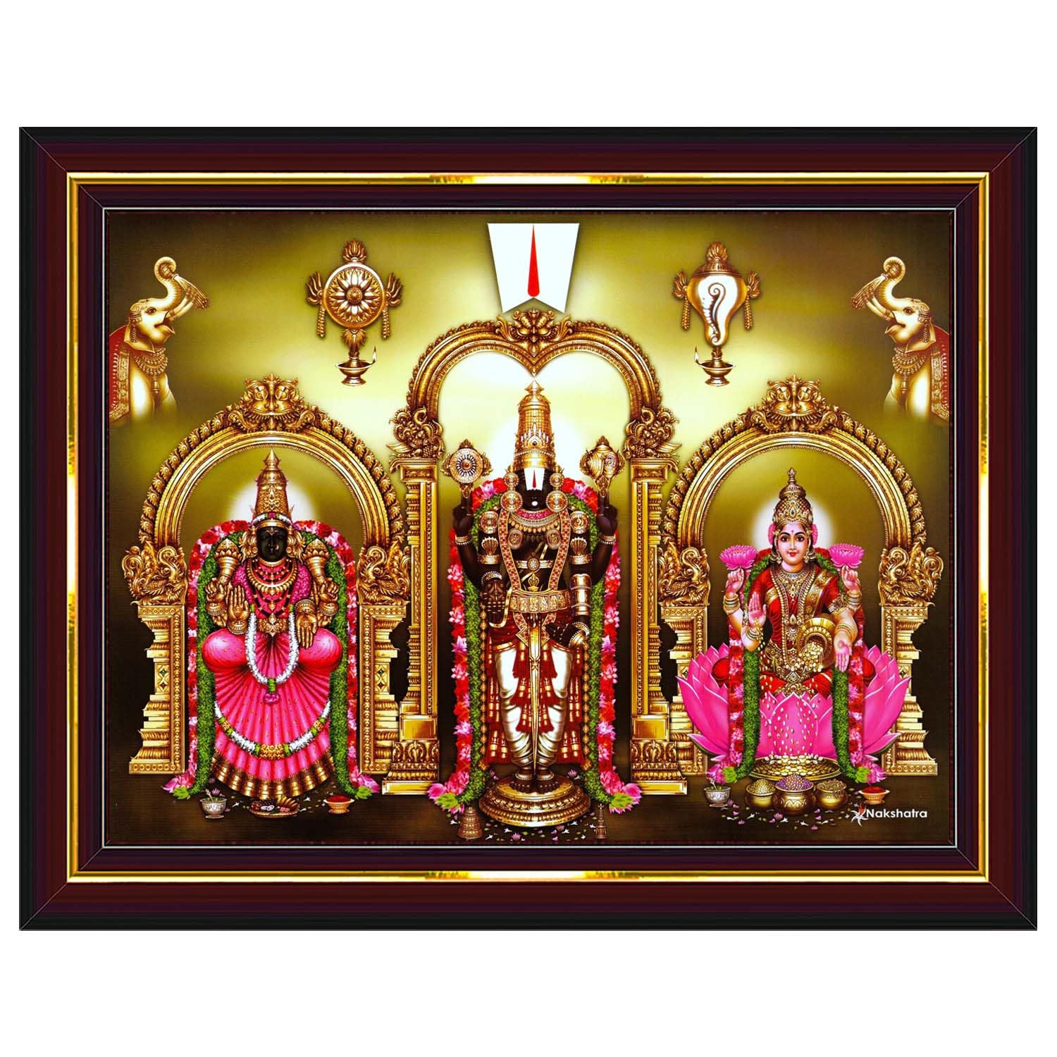 Pavan Photo Laminations Balaji Lakshmi Padmavati Venkateshwara Swamy Wall Painting Framed Home Decor (Wood,Acrylic,Brown,Small S