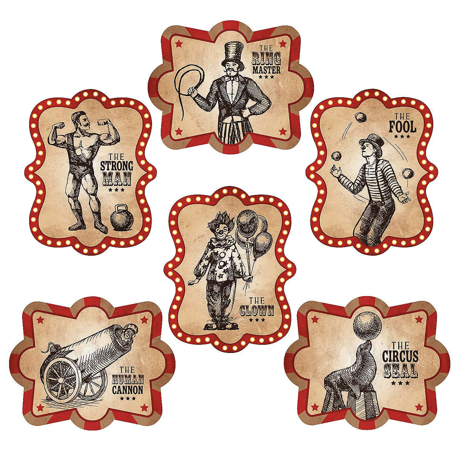 Vintage Circus Poster Cutouts (6 Pieces) Circus Party Decor