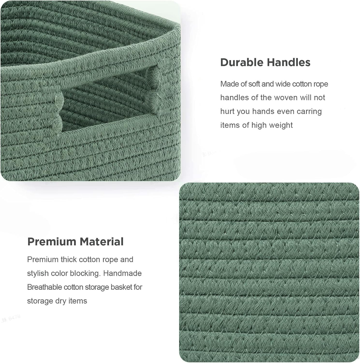 UBBCARE Set of 4 Storage Basket-13 X 13 X 13 In  Cotton Rope Basket for Shelves  Toys  Book  Cube Storage Bins with Handles  Woven Storage Basket for Organizing  Green