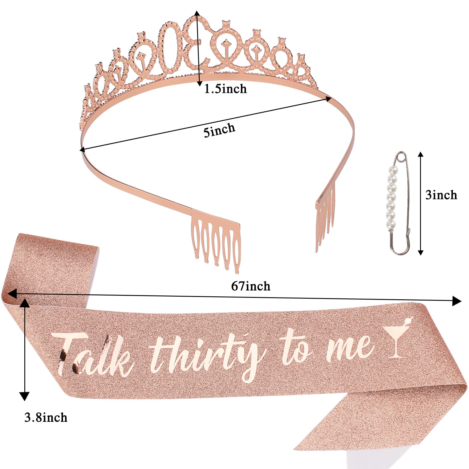 Semato 30Th Birthday Sash & Rhinestone Tiara Kit- Happy 30Th Birthday Gifts For Her 30Th Birthday Decorations For Women (Rose Go