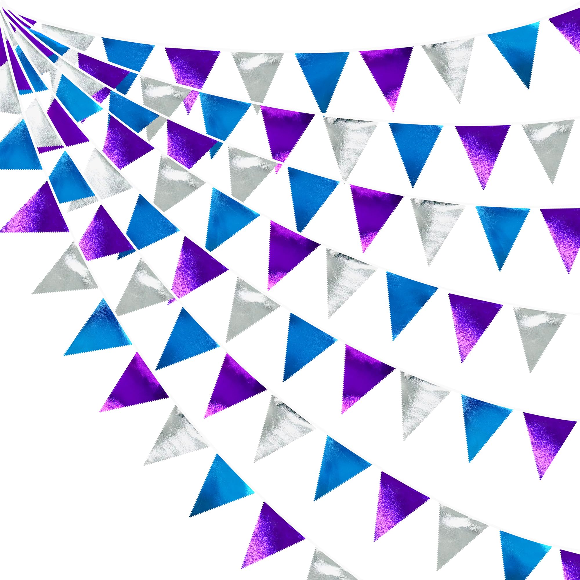 Frozen Party Decoration Purple Blue Silver Metallic Fabric Triangle Pennant Banner Flag Bunting Garland For Frozen Winter Wonder